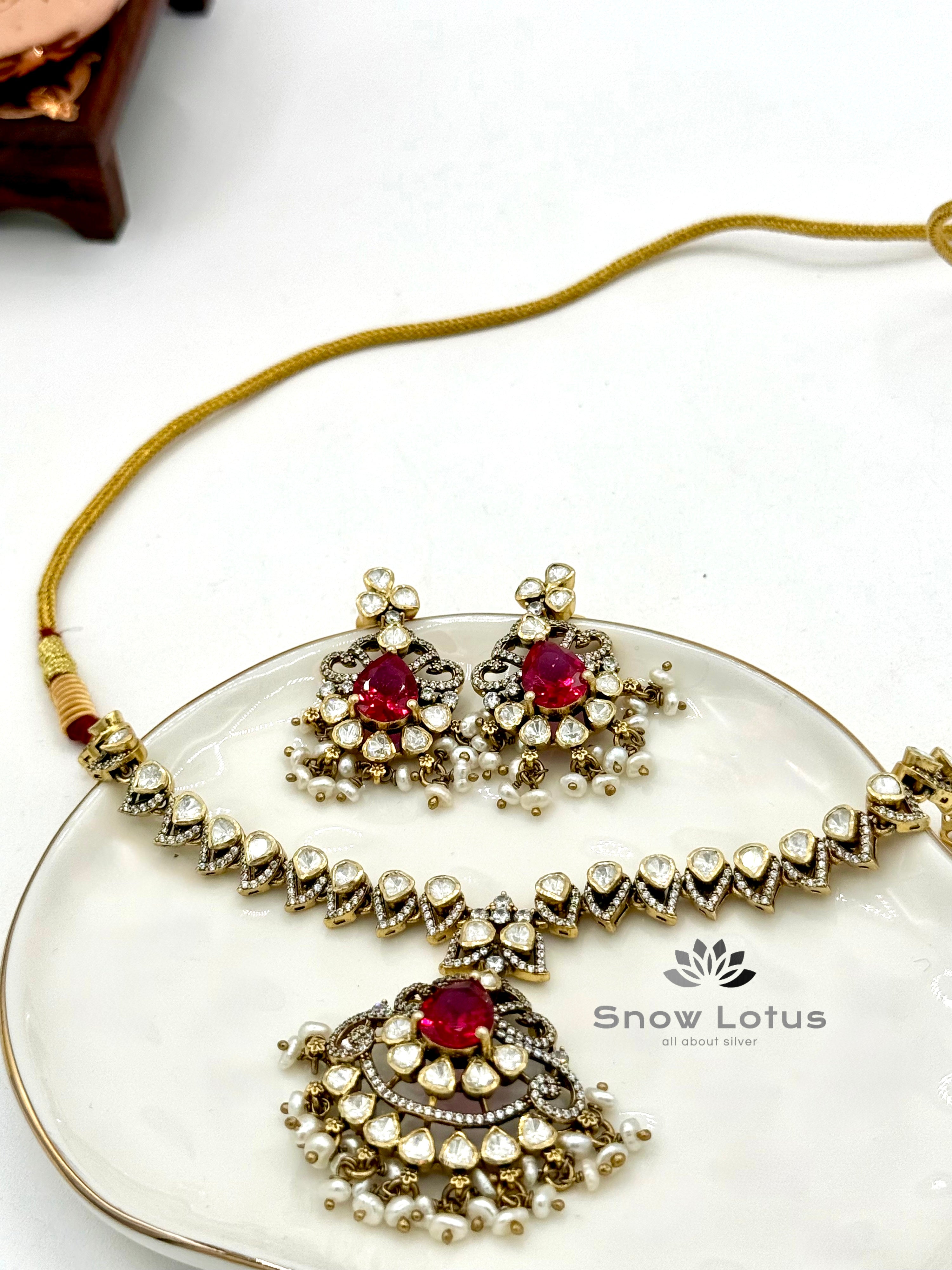 Classy Ruby Moissanite Neckpeice with earrings