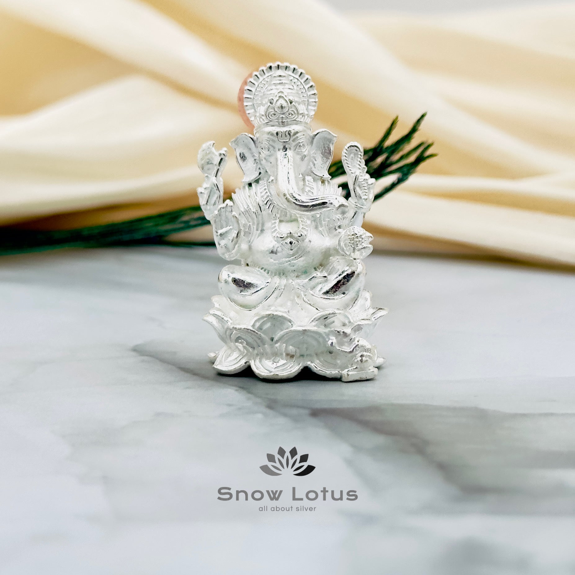 Ganesh Lotus Silver Solid 3D