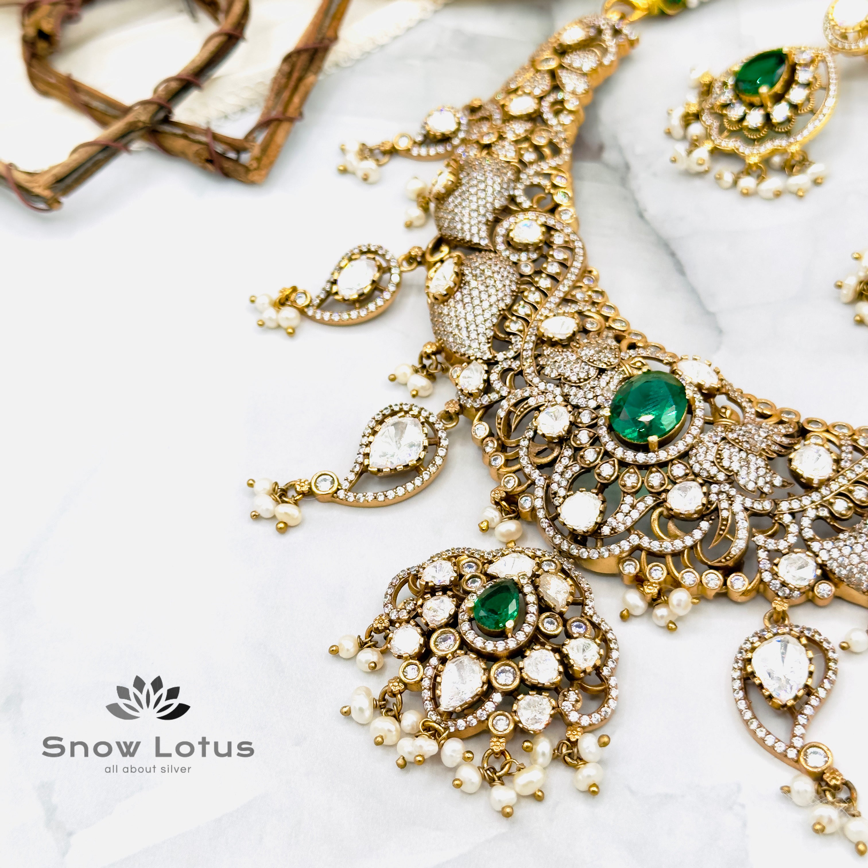 Moissanite Mango Peacock neckpeice with earrings