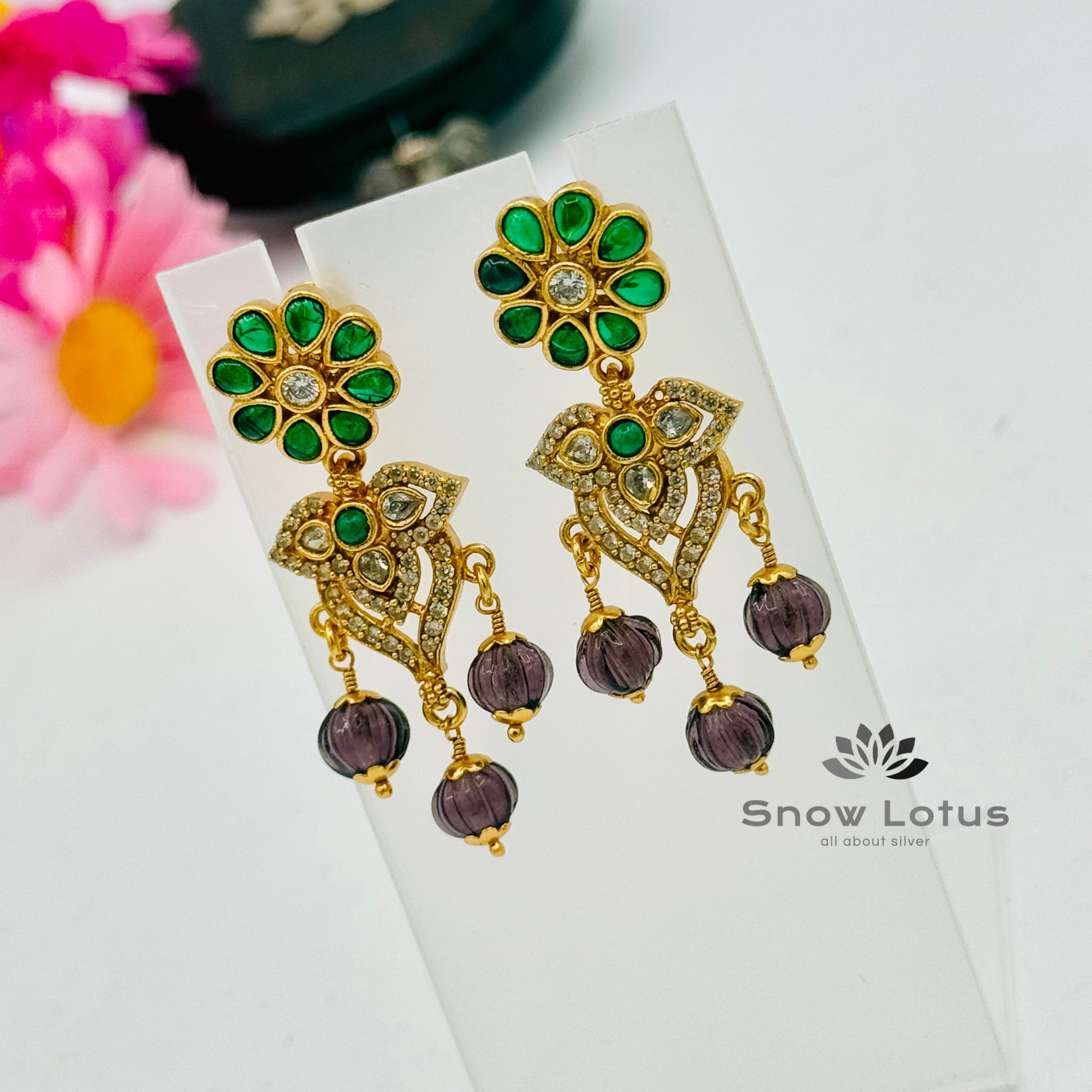 Green floral chandbali