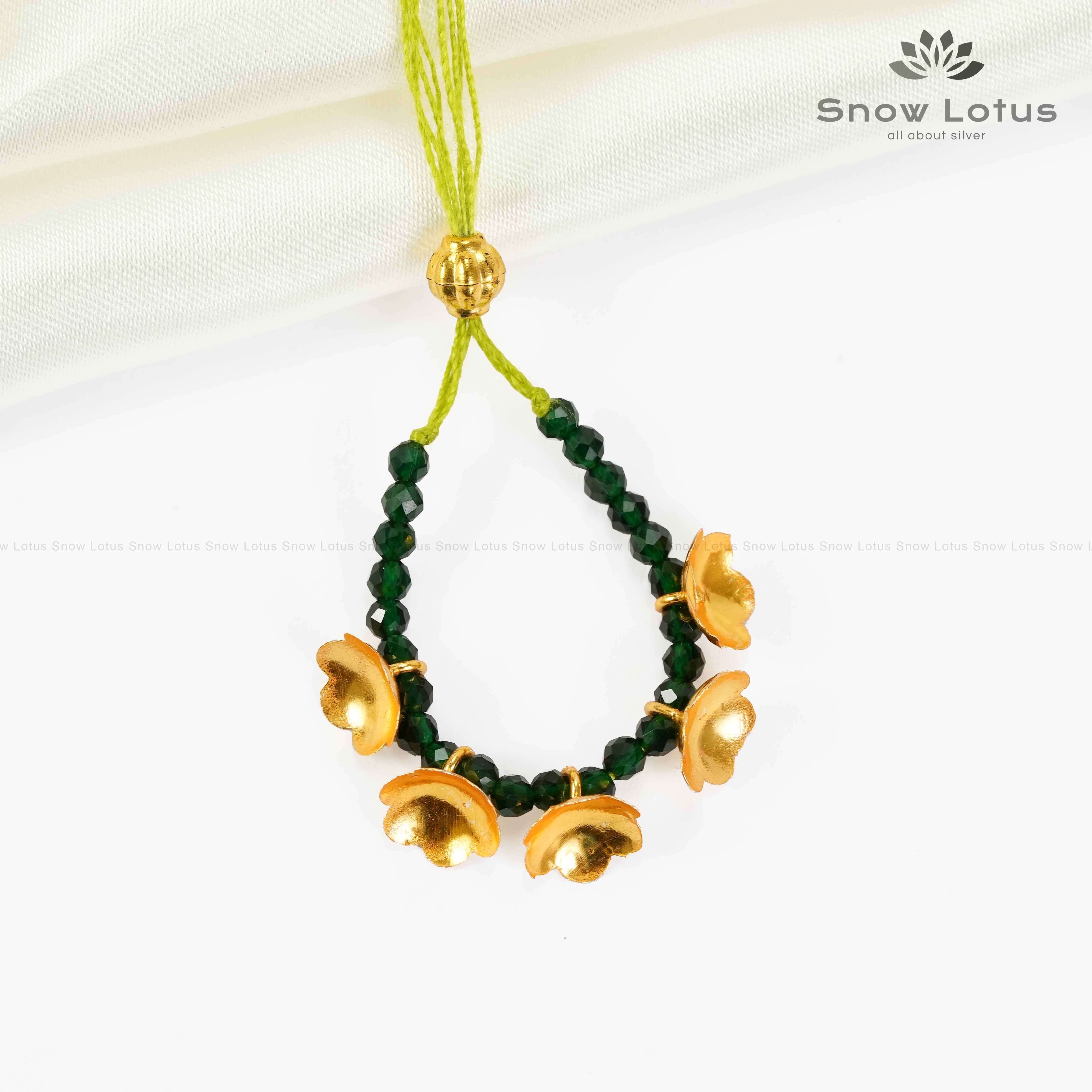 2 gms Gold Flowers Mini Haaram Dark Green