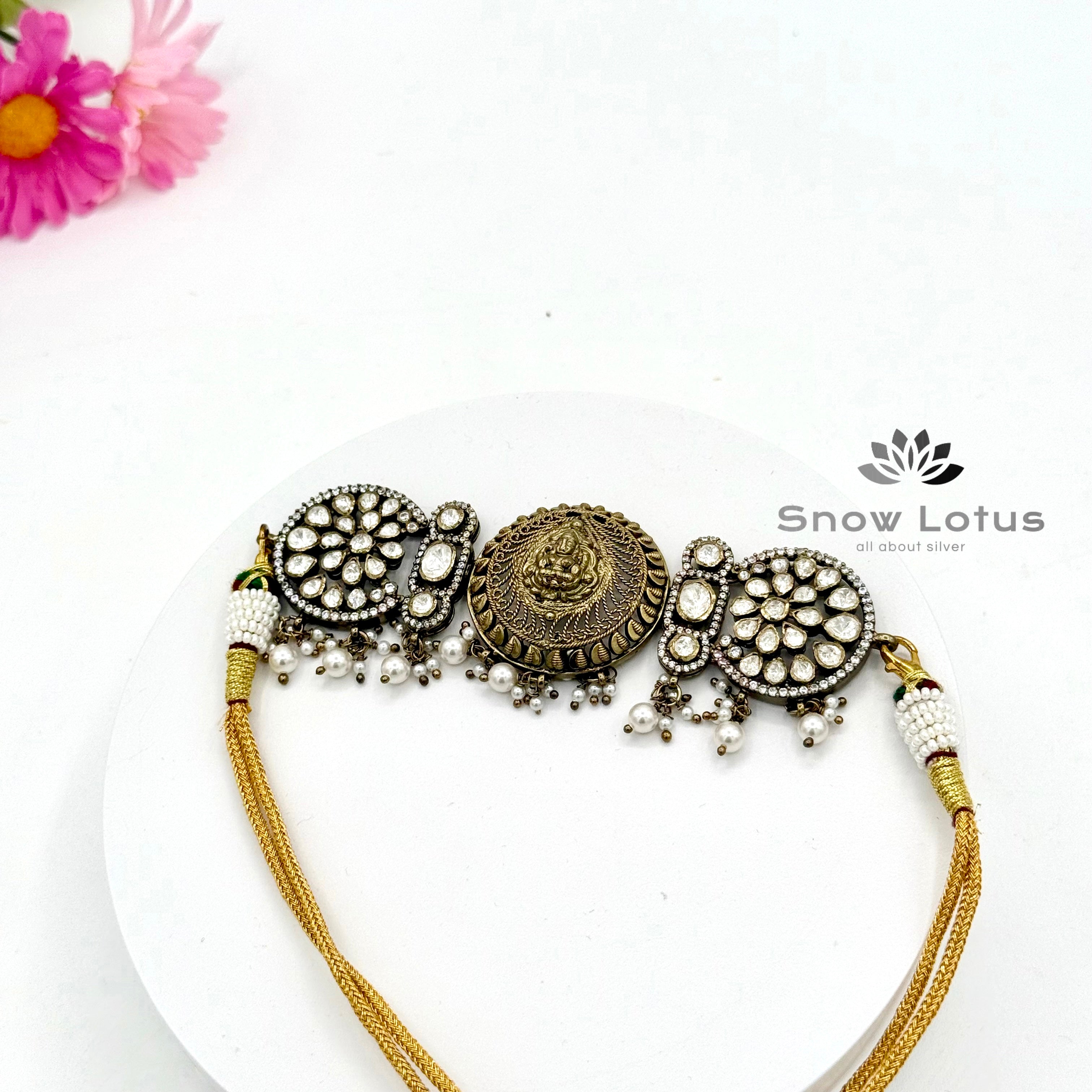 Carved Lakshmi Moissanite Choker With Earrings