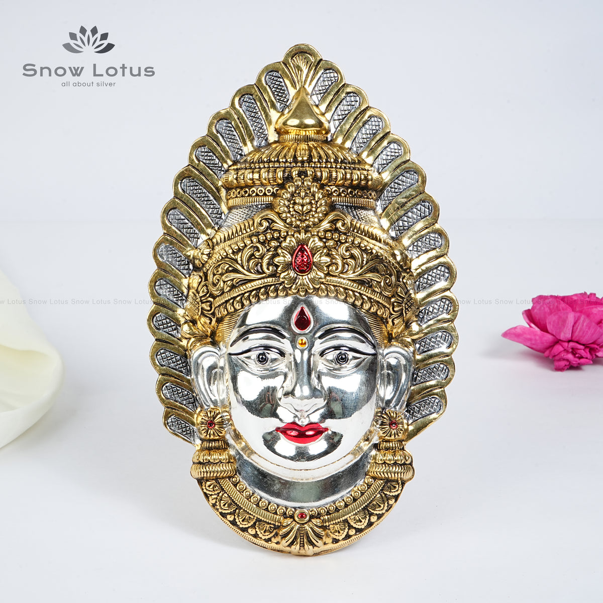 Antique Gold Plated Silver Ammavari Face with Highlights