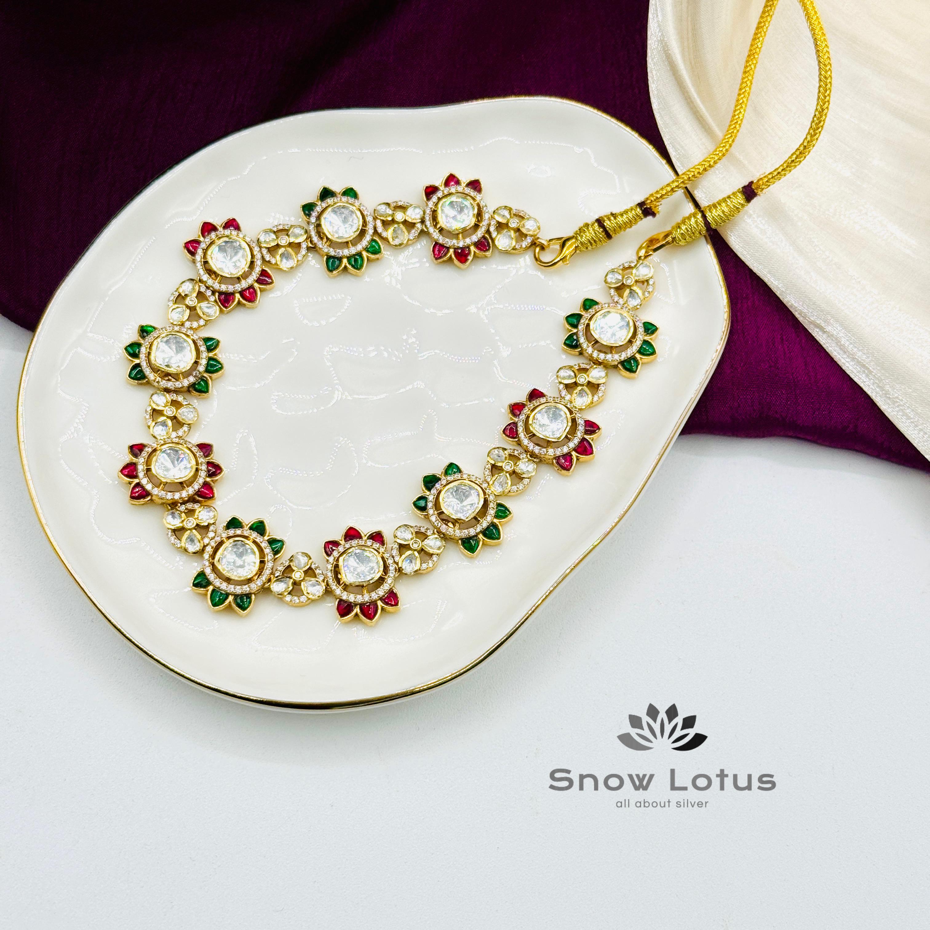 Multicoloured Flora Moissanite Neckpiece With Earrings