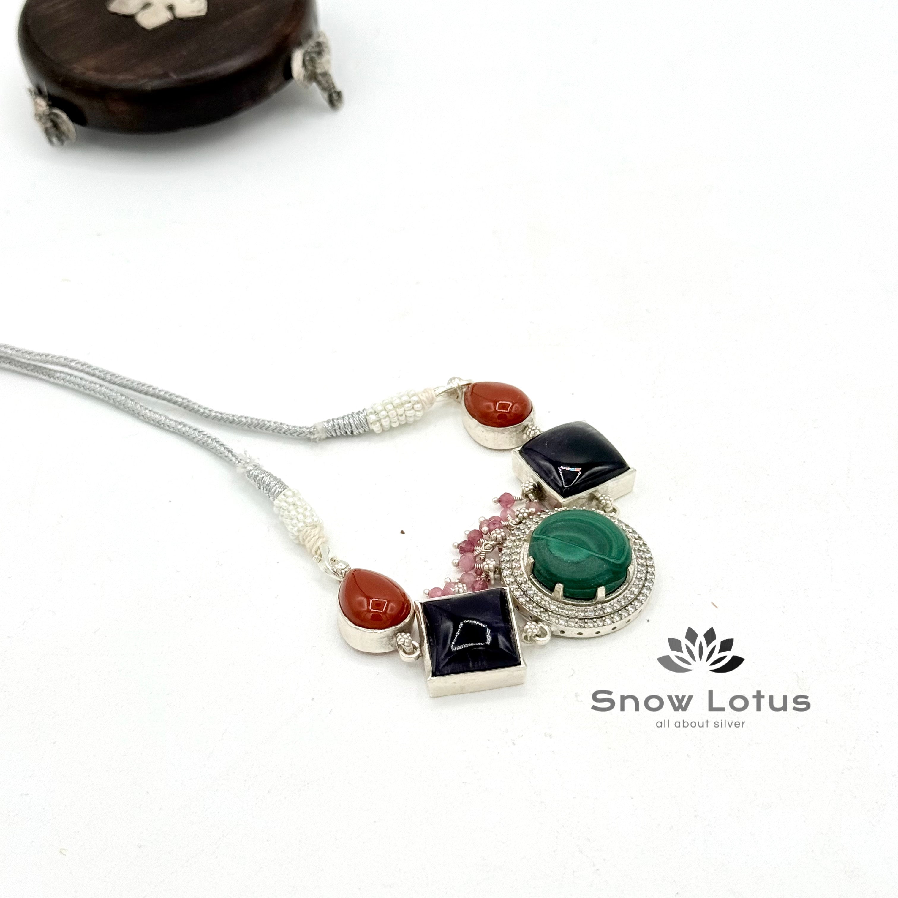 Malachite with Amethyst and Carnelian Choker