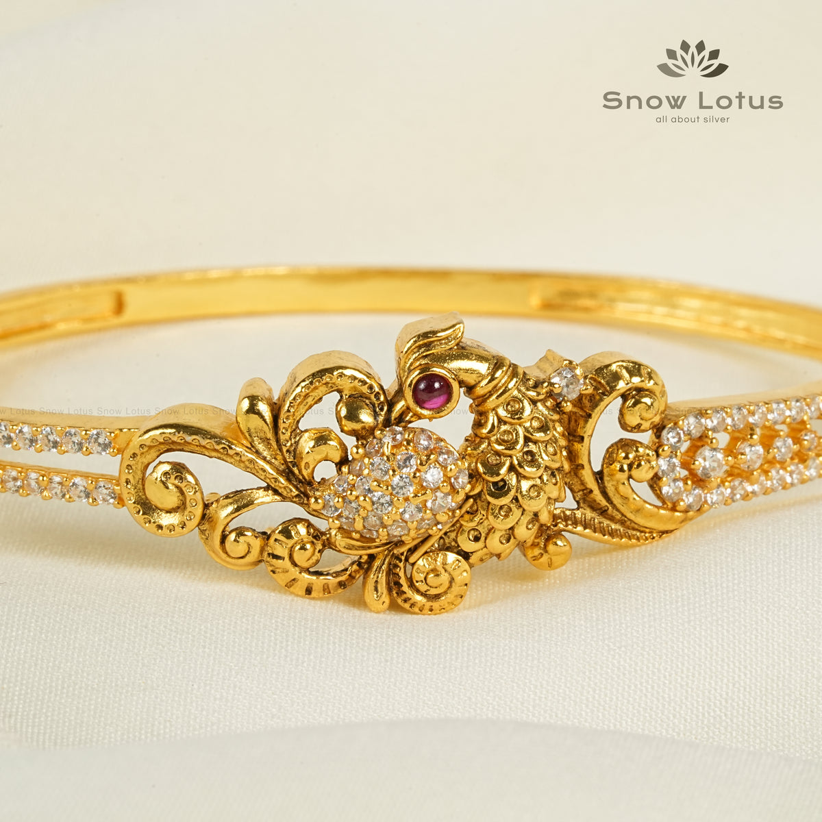 Mayura Peacock Antique Oval Kada Bracelet