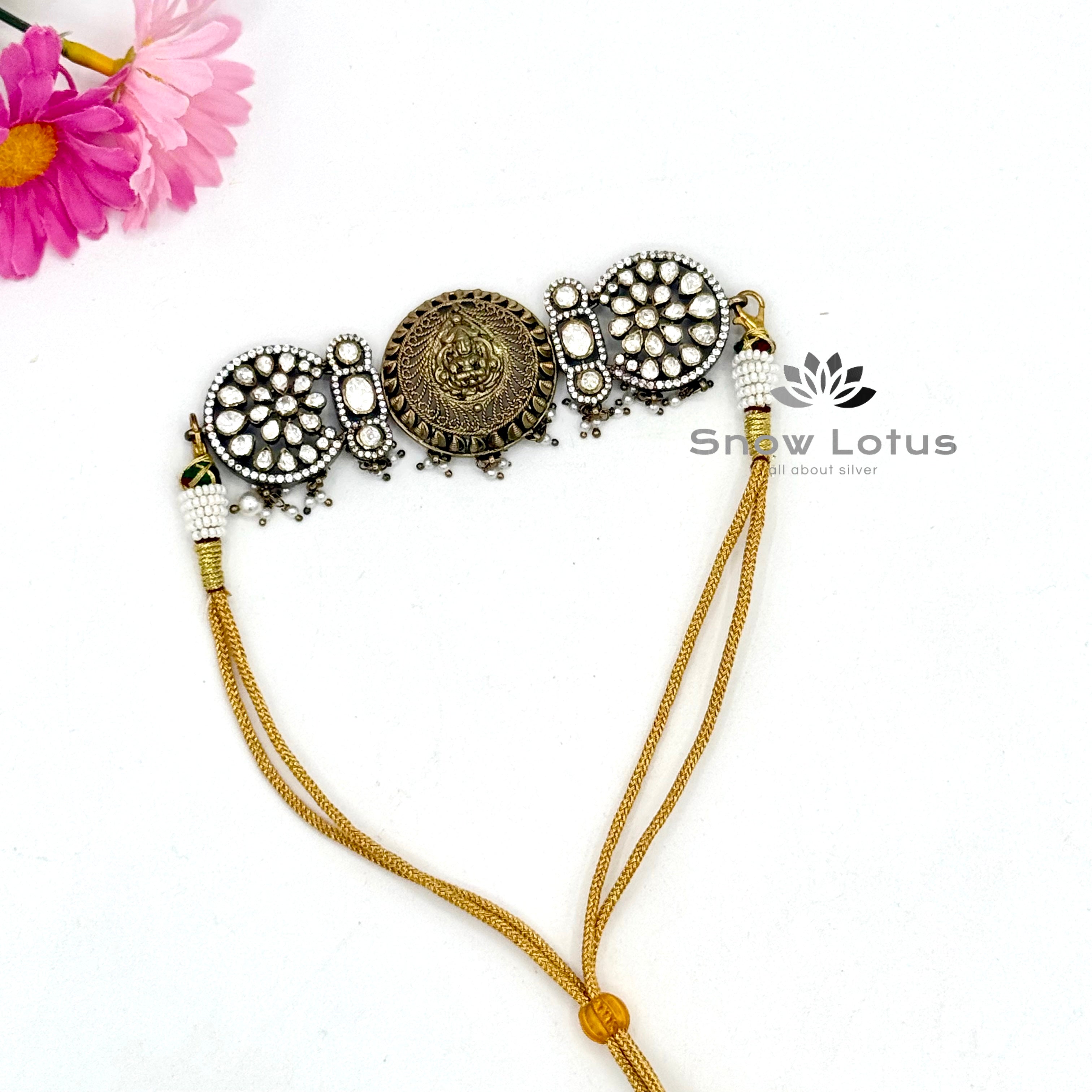 Carved Lakshmi Moissanite Choker With Earrings