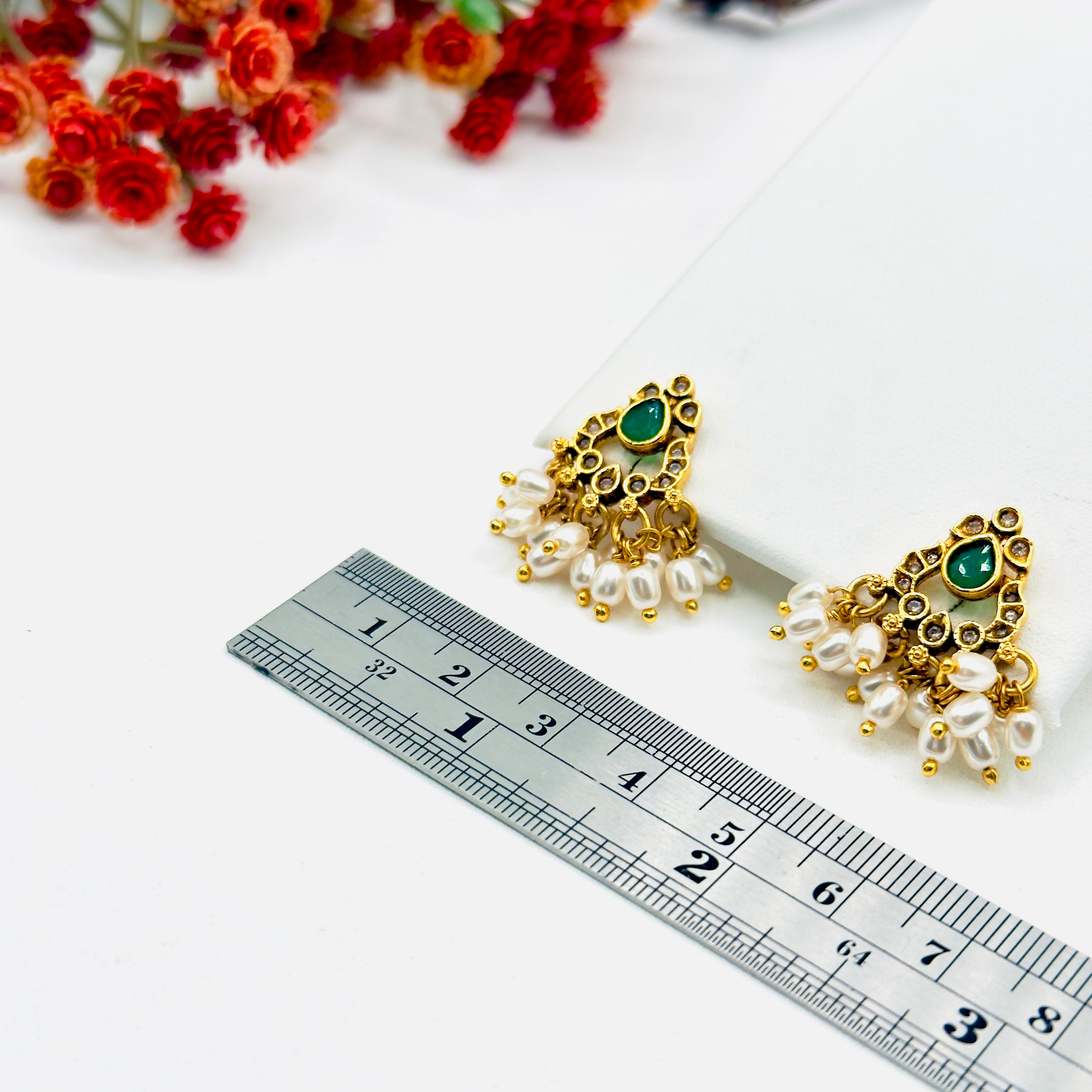 Emerald Green Pearled Drop Studs