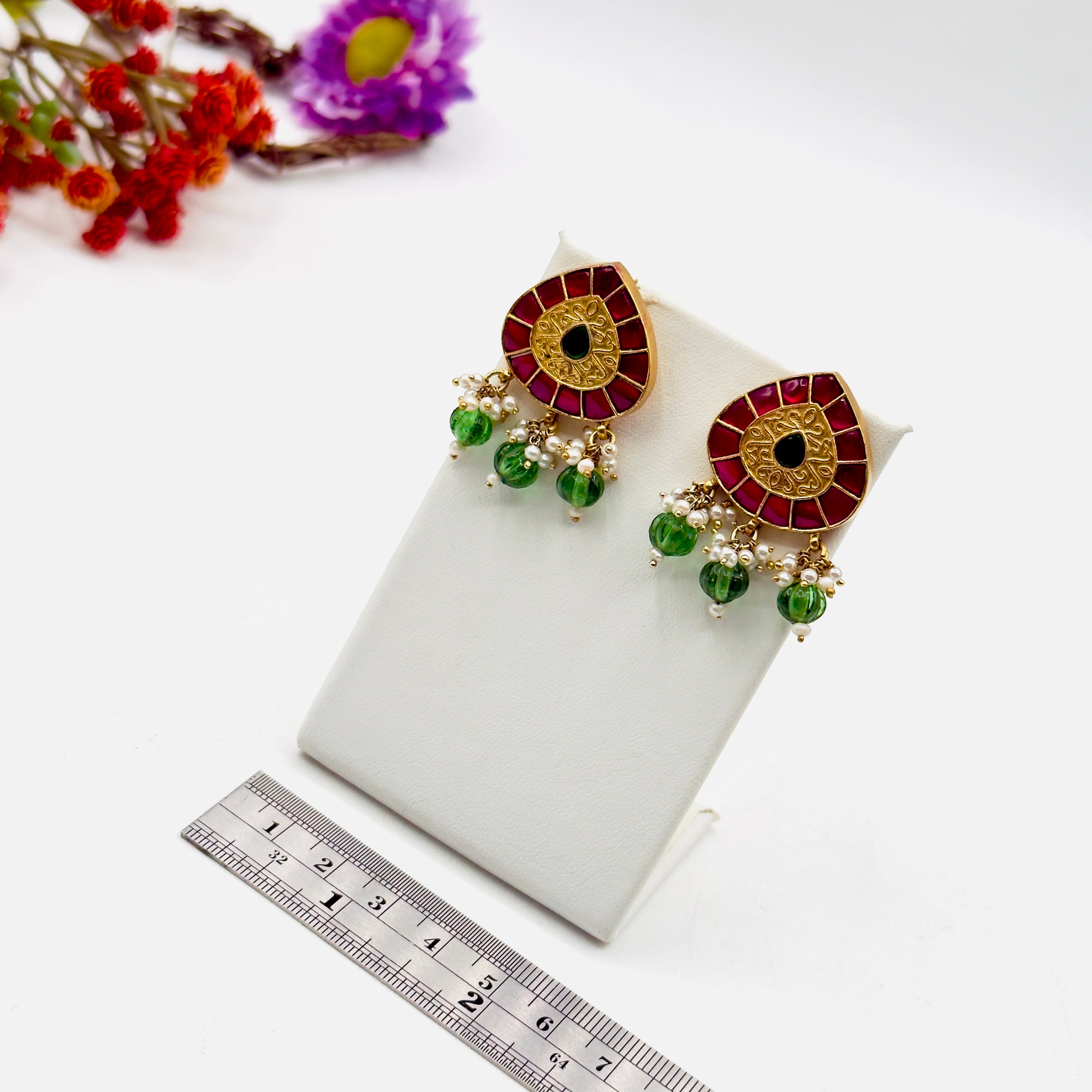 Green Drop Kundan Studs