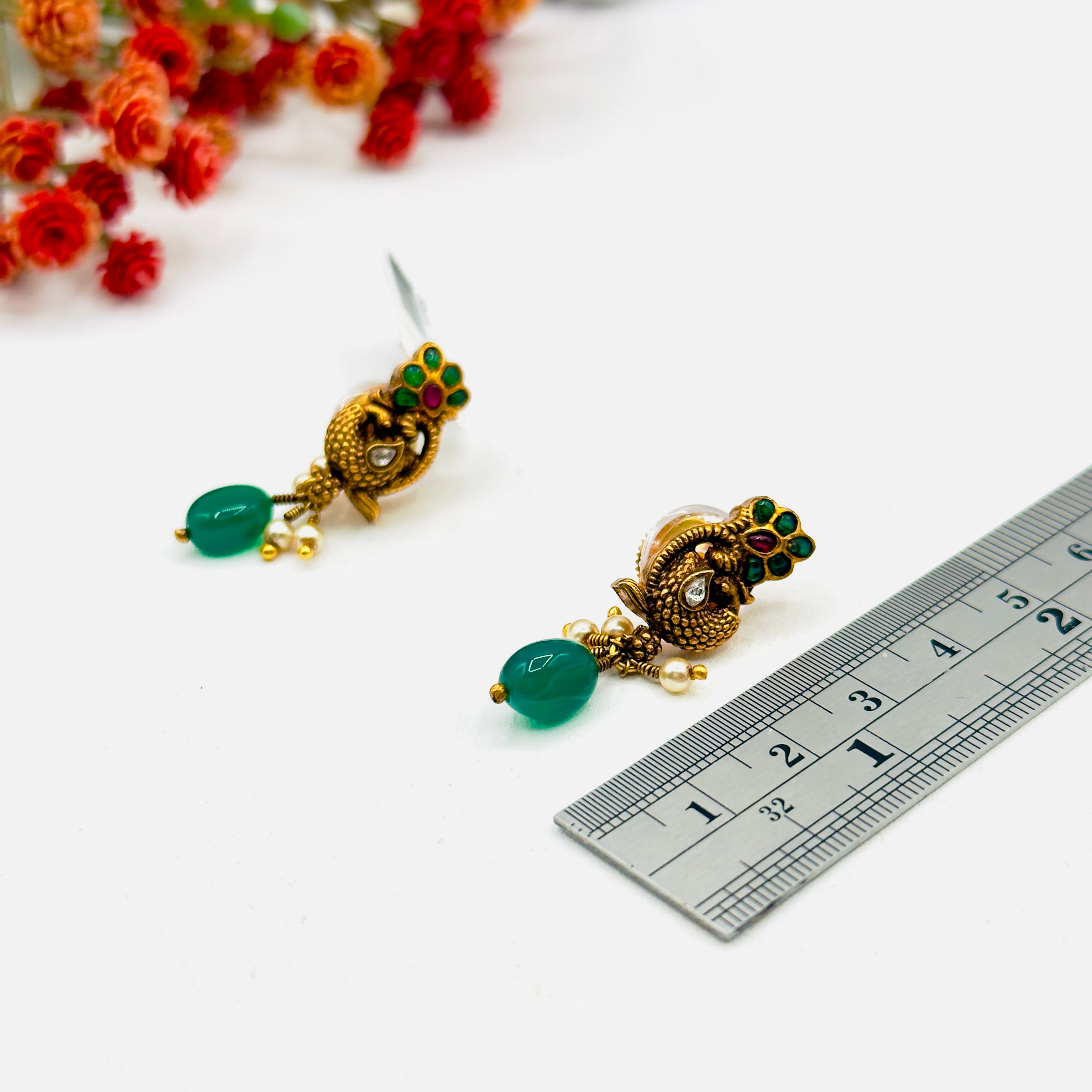 Green Drop Kundan Studs