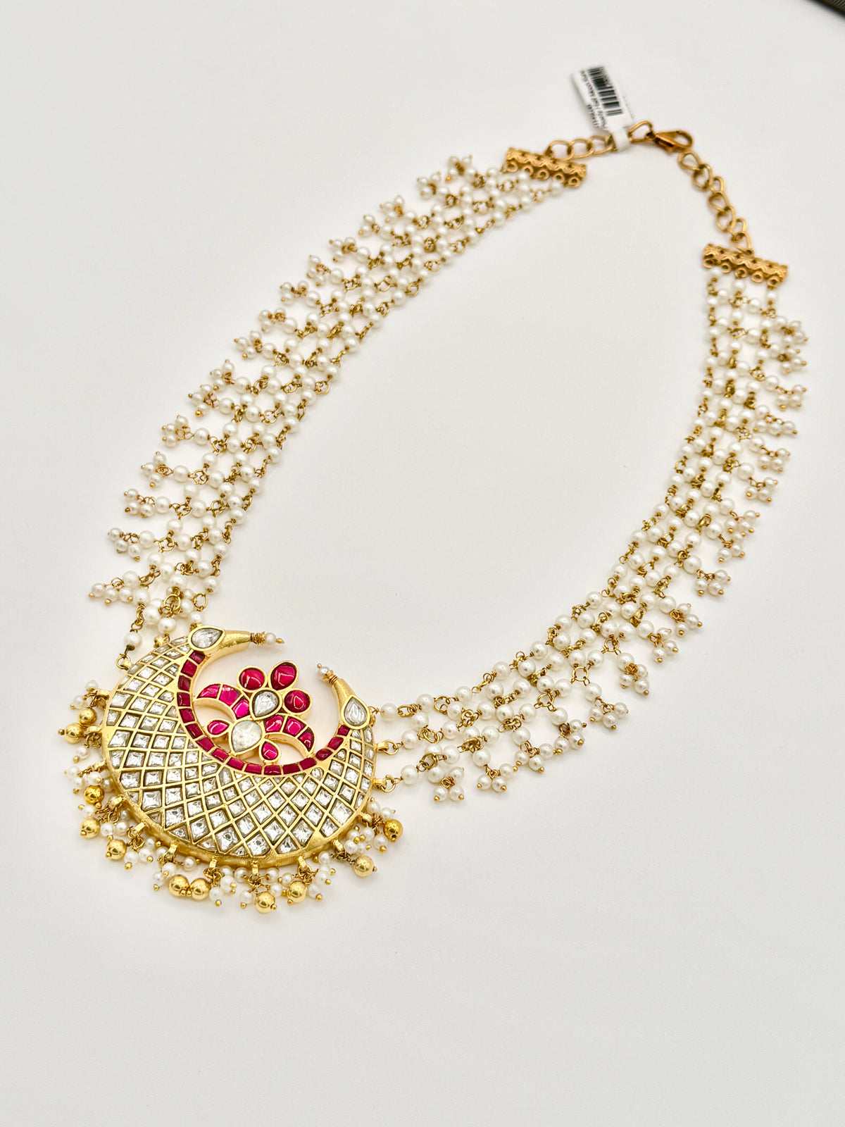 Pearly Half Moon Kundan Neckpiece