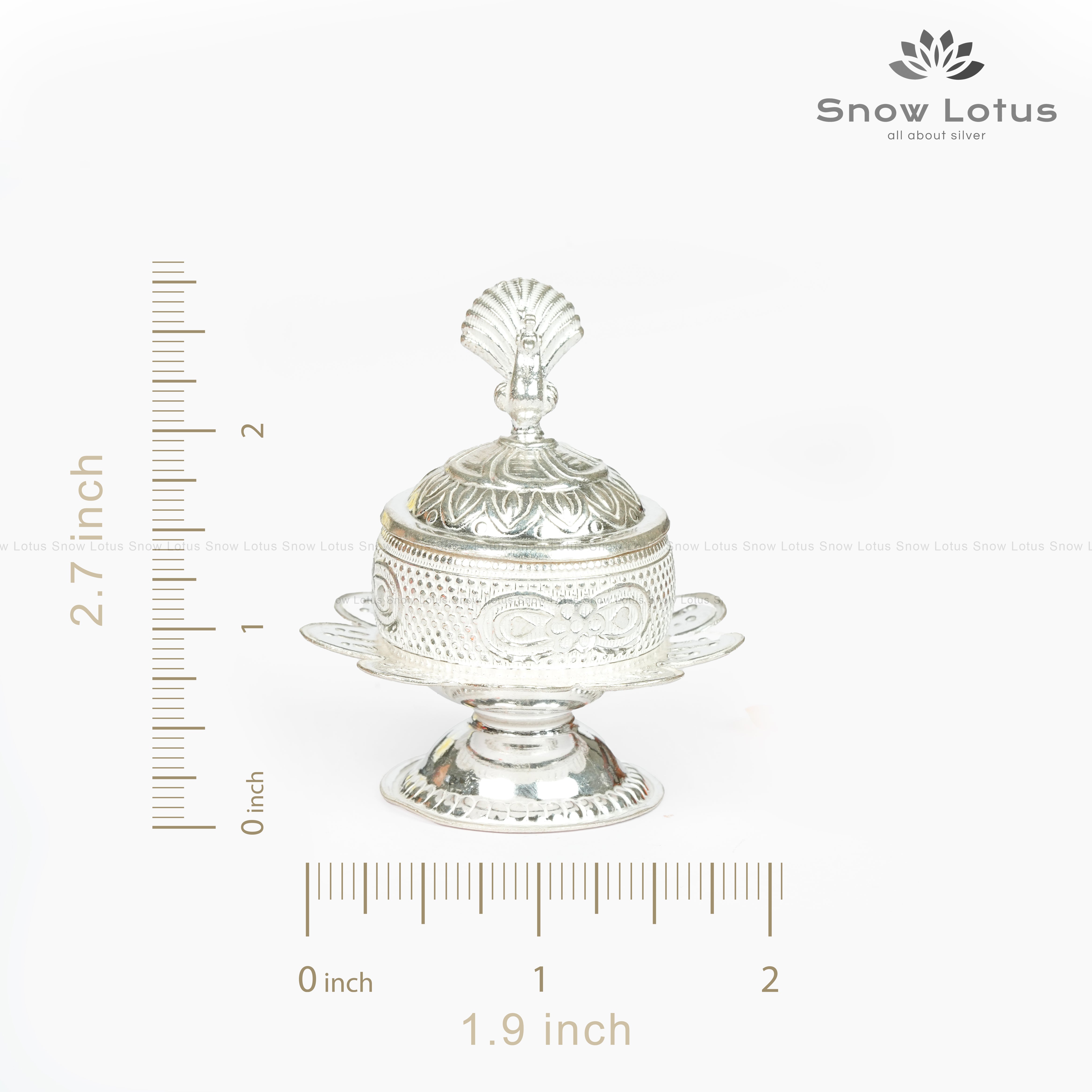 Silver Nakshi Peacock Petal Kumkum Box