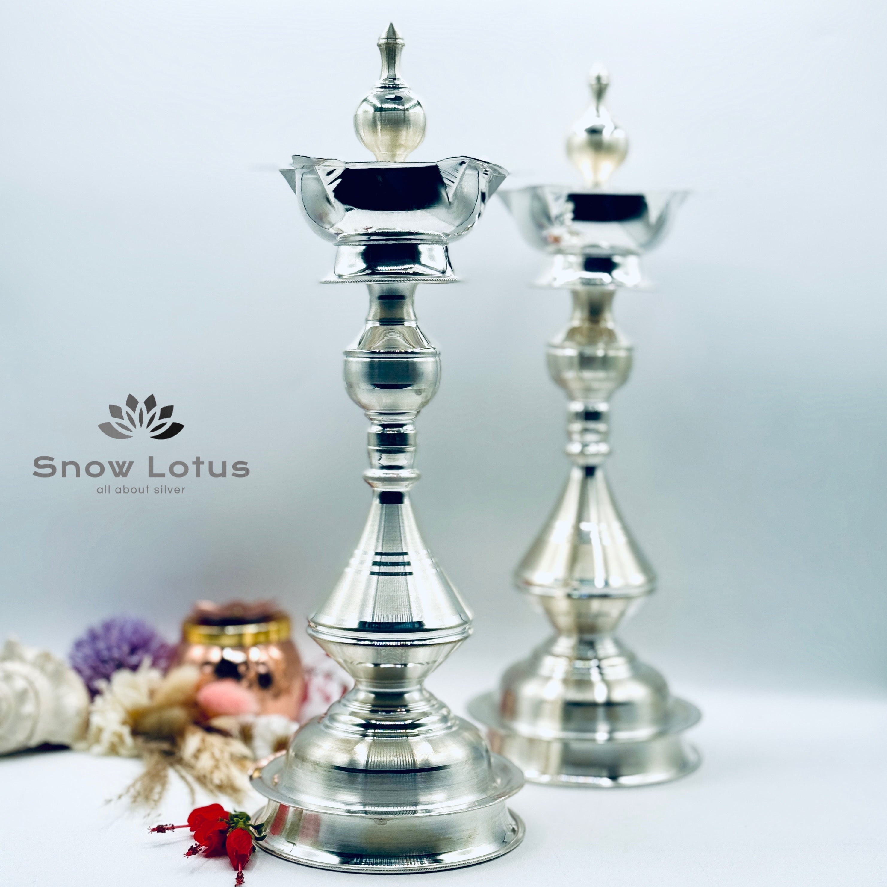 Silver Tall Diyas Plain 14"