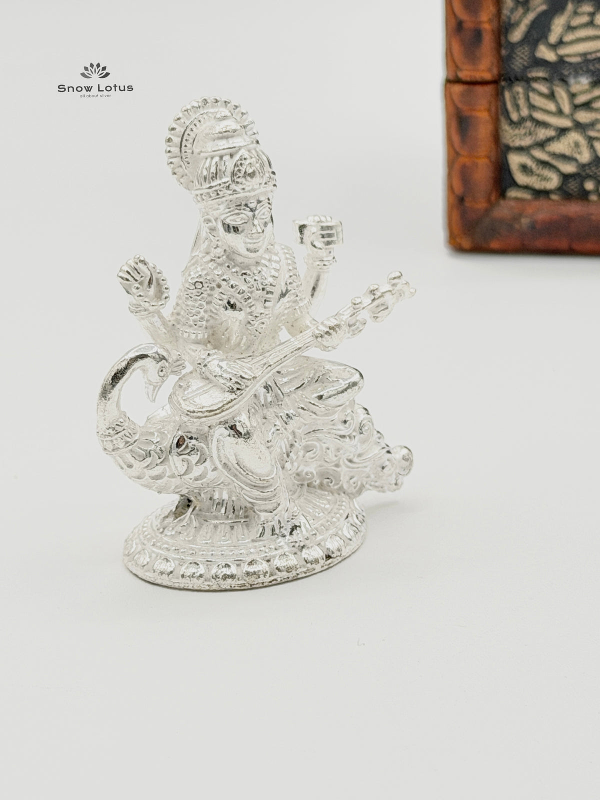 Saraswathi Devi Peacock Silver Solid 3D