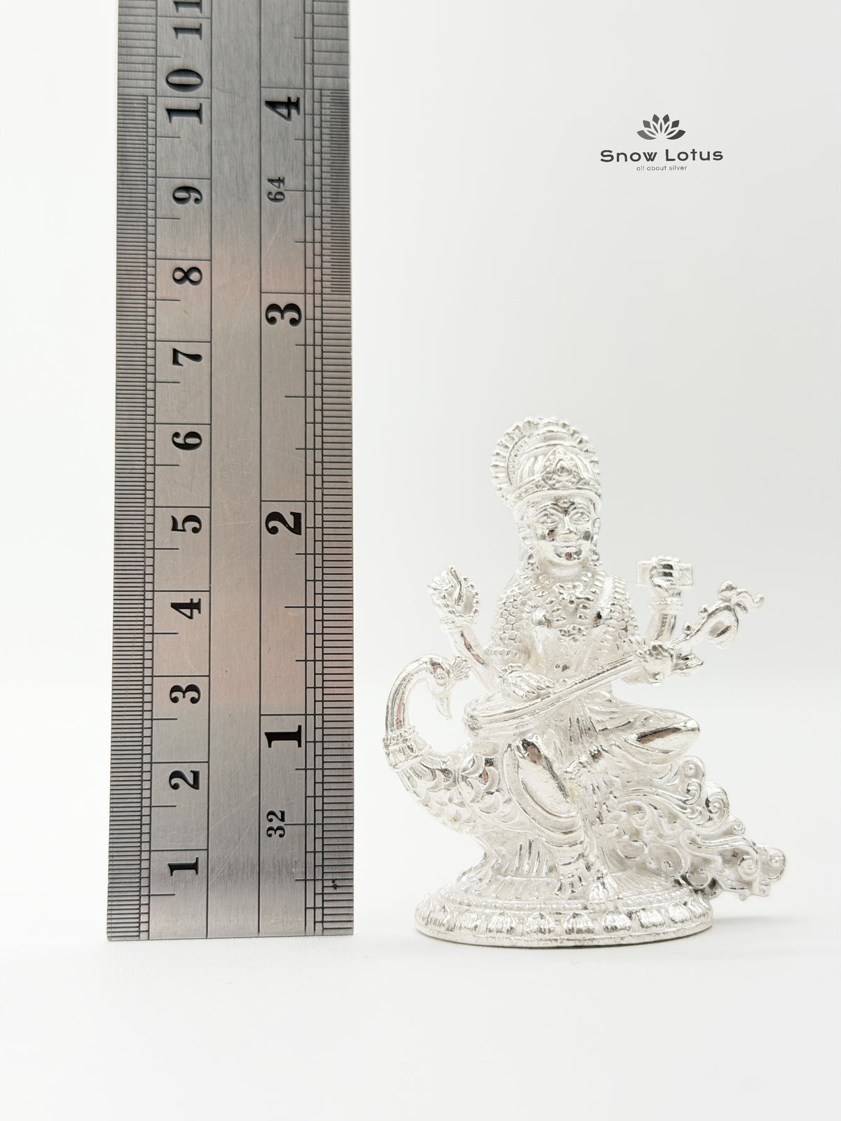 Saraswathi Devi Peacock Silver Solid 3D