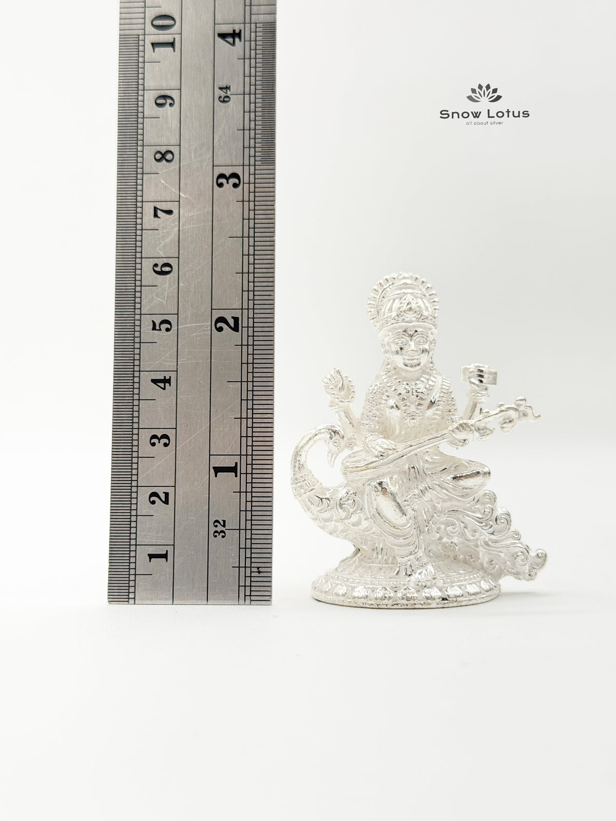 Saraswathi Devi Peacock Silver Solid 3D