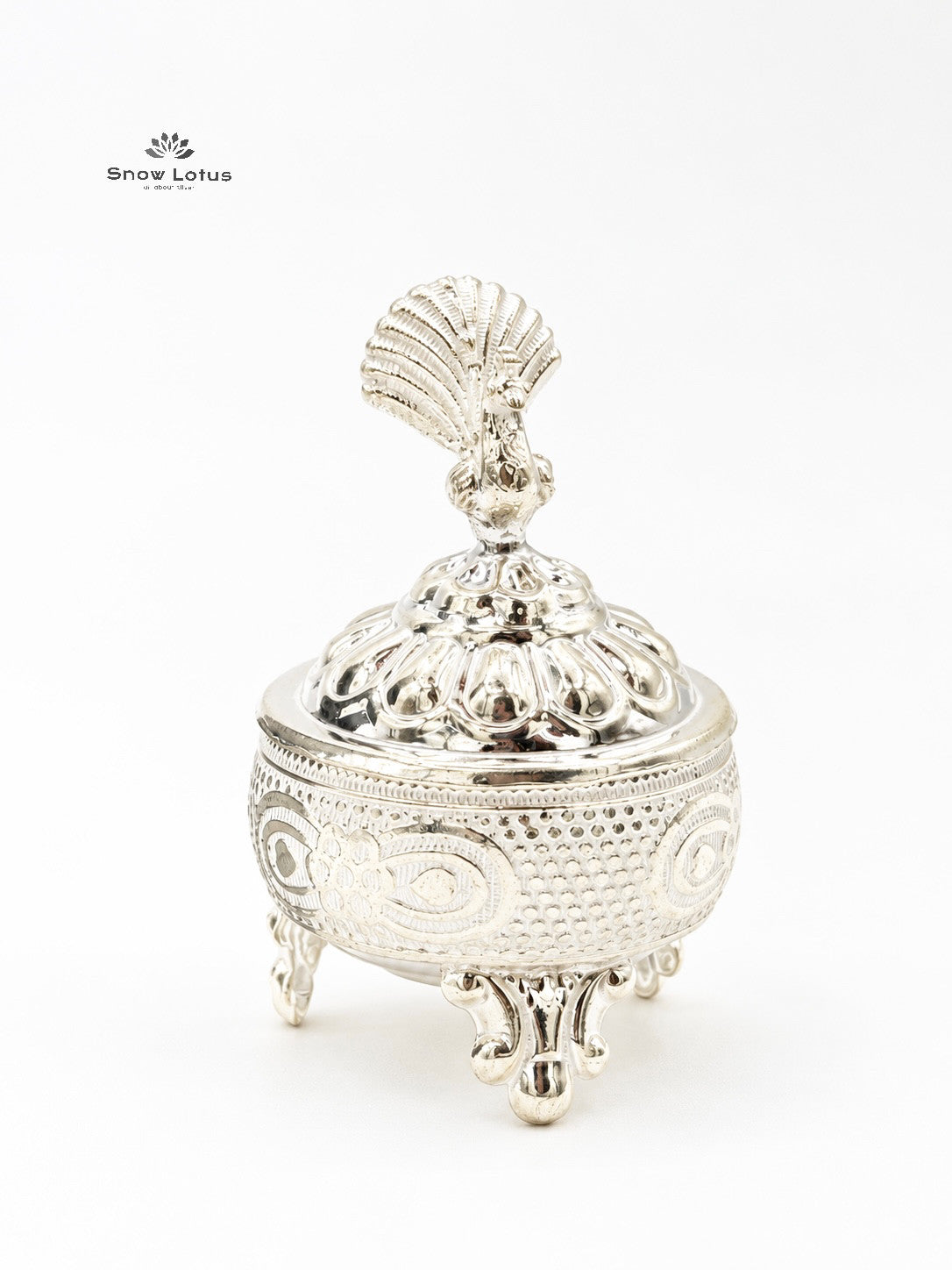 Silver Nakshi Peacock Kumkum Box