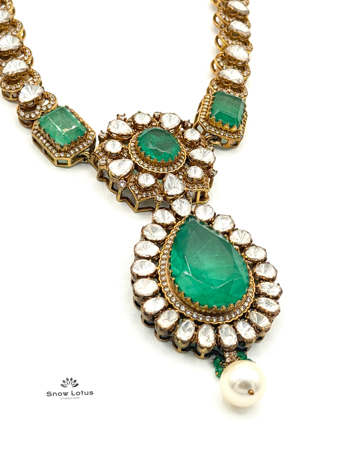 Pearled Drop Moissanite Neckpiece With Earrings