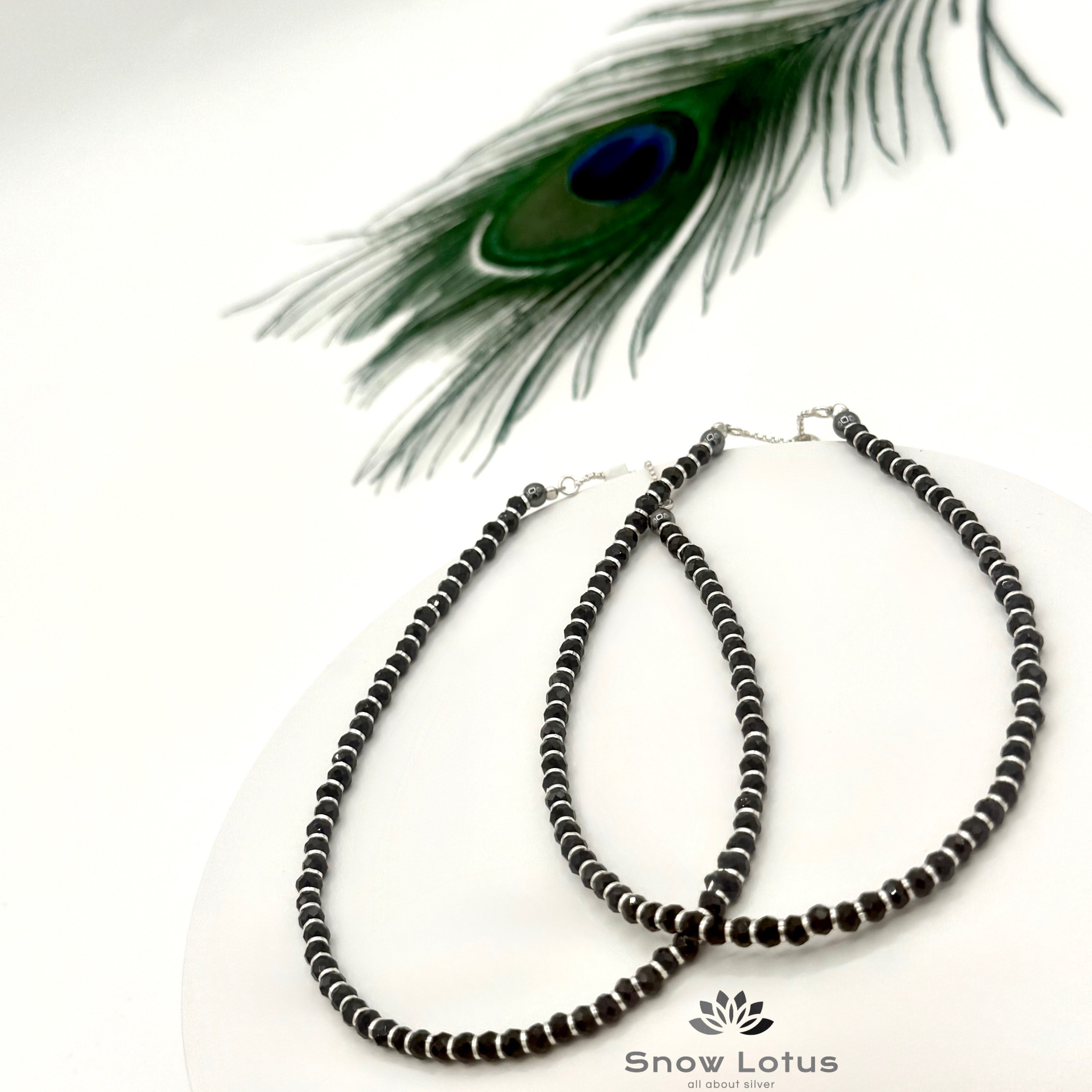 Black Bead Anklets Pair M4