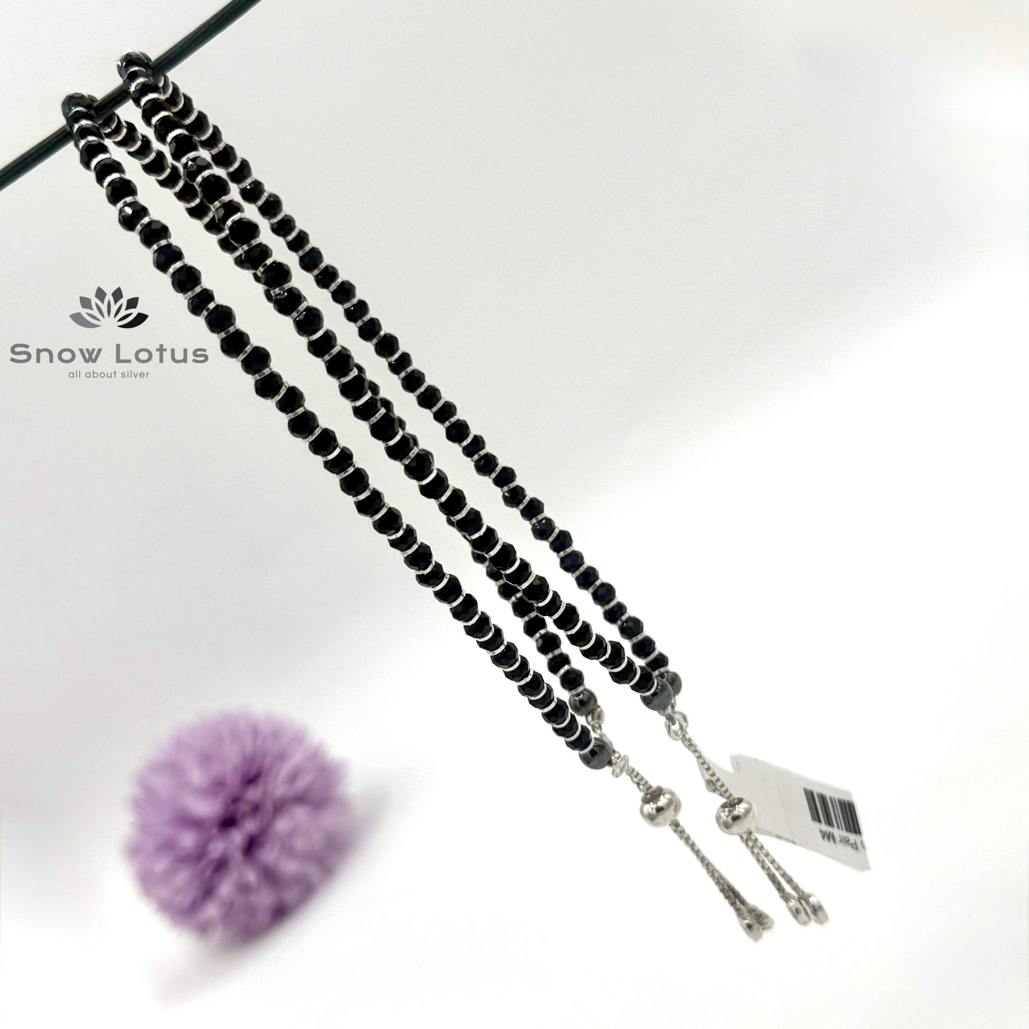 Black Bead Anklets Pair M4