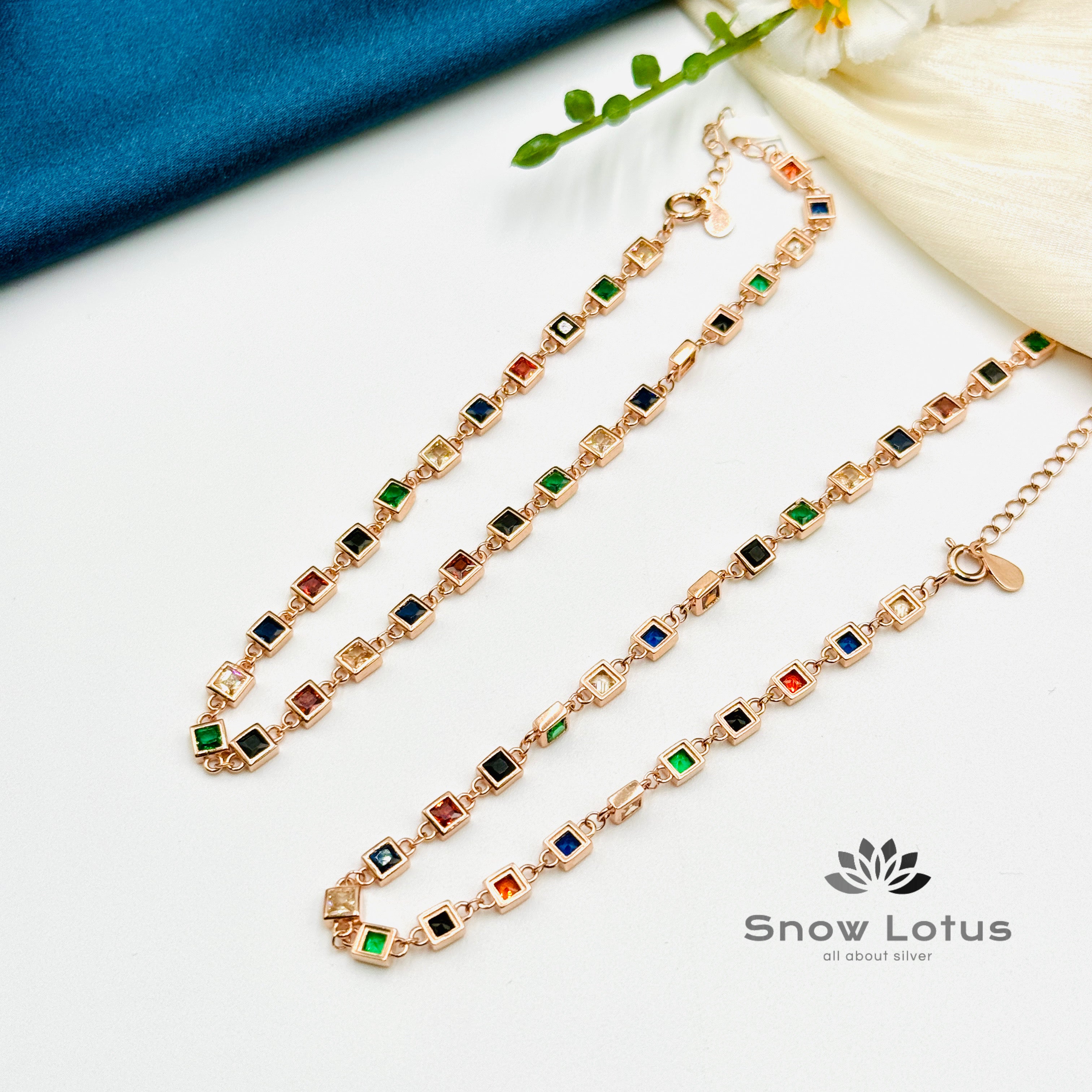 Variegated Cubical Rose Gold Anklets