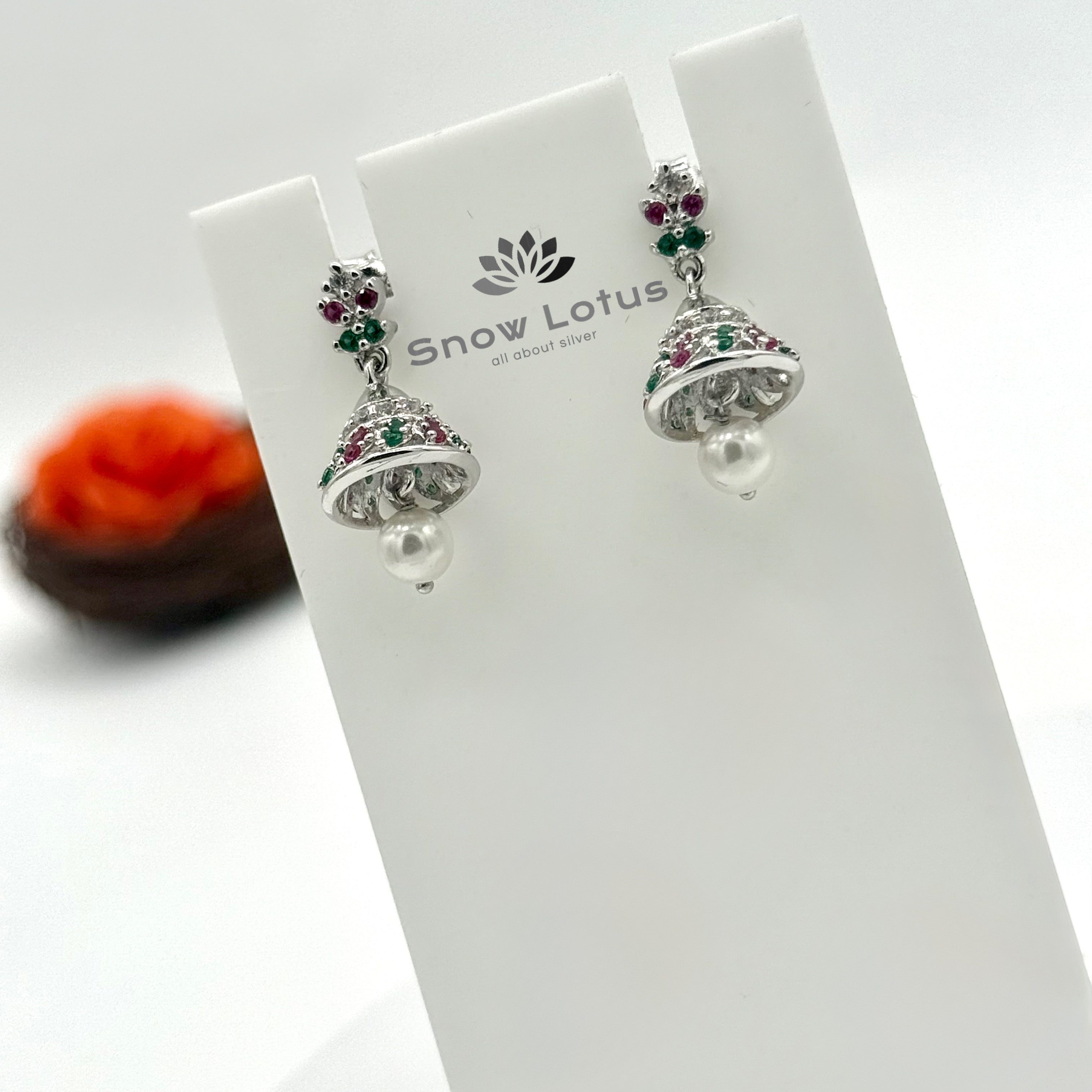 Silver Multi stone Jhumka