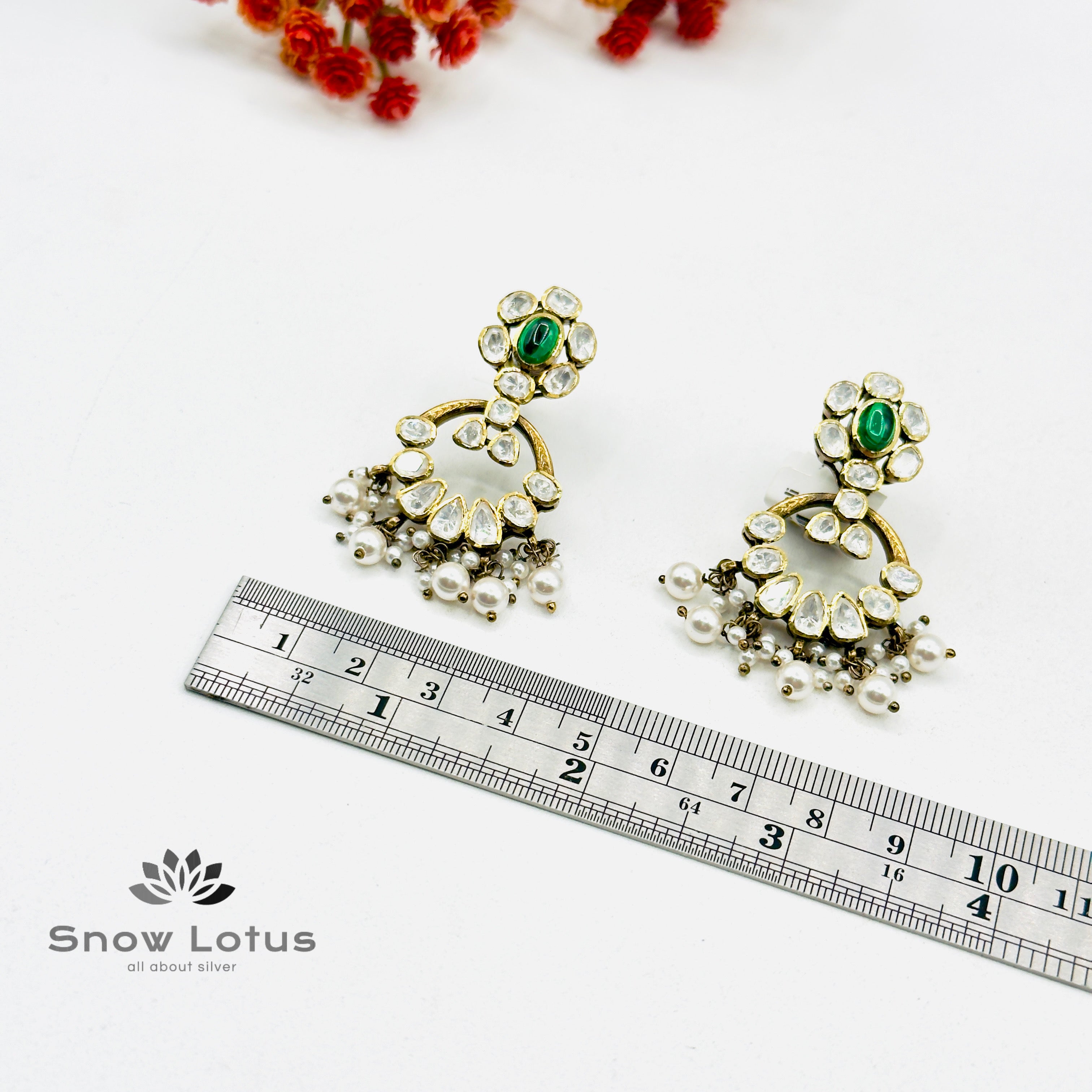 Green Moissanite Pearl Chandbali