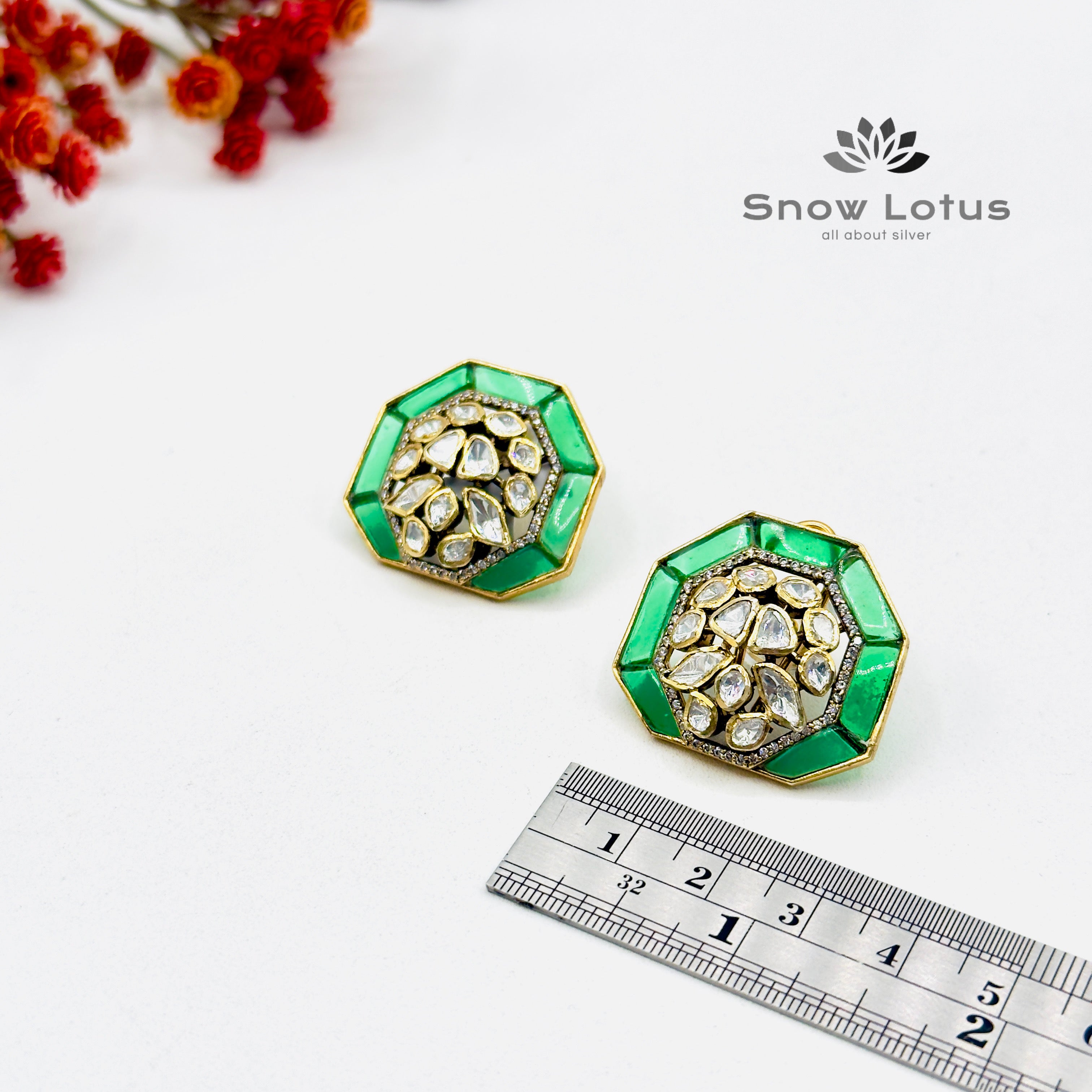 Moissanite Green Polki Studs