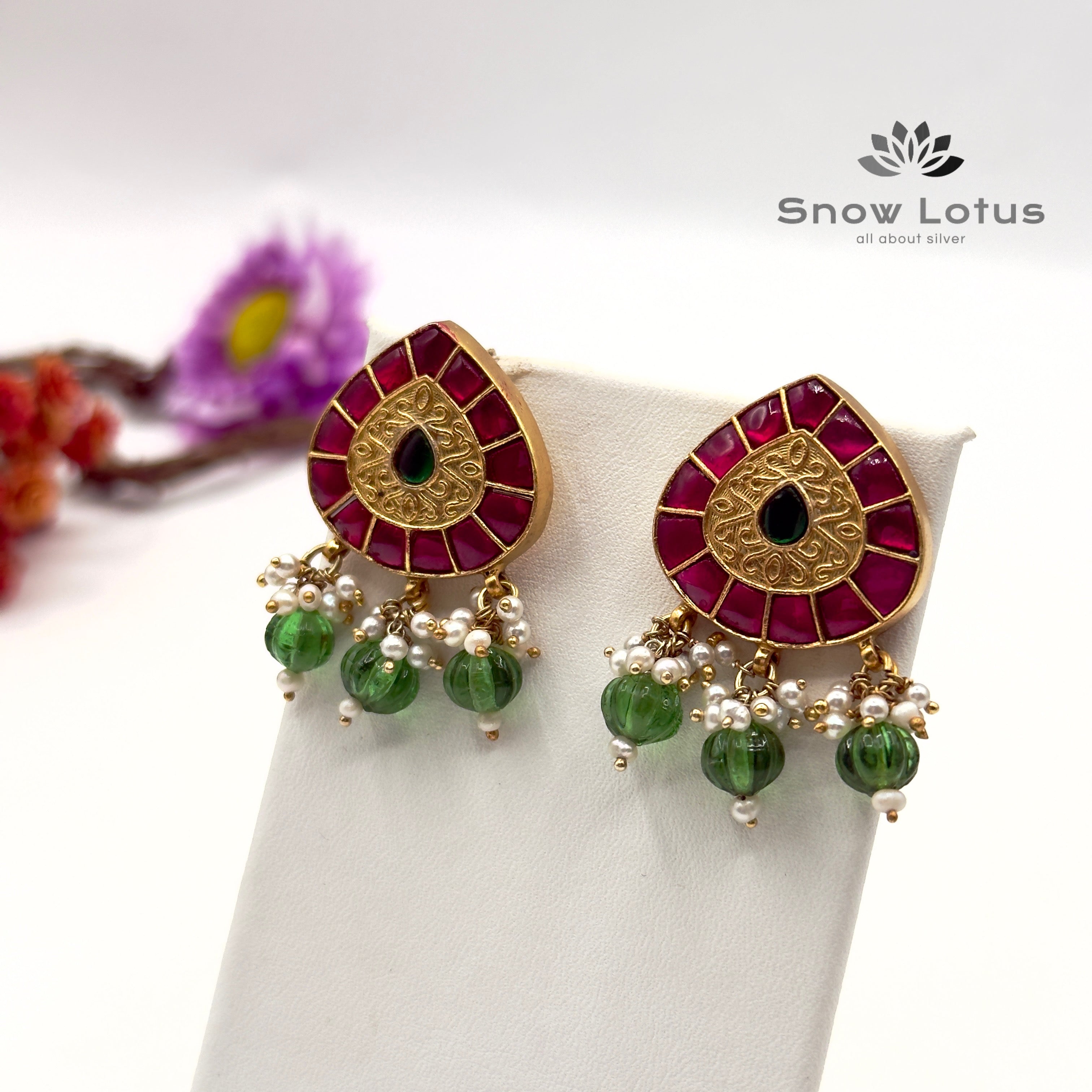 Green Drop Kundan Studs