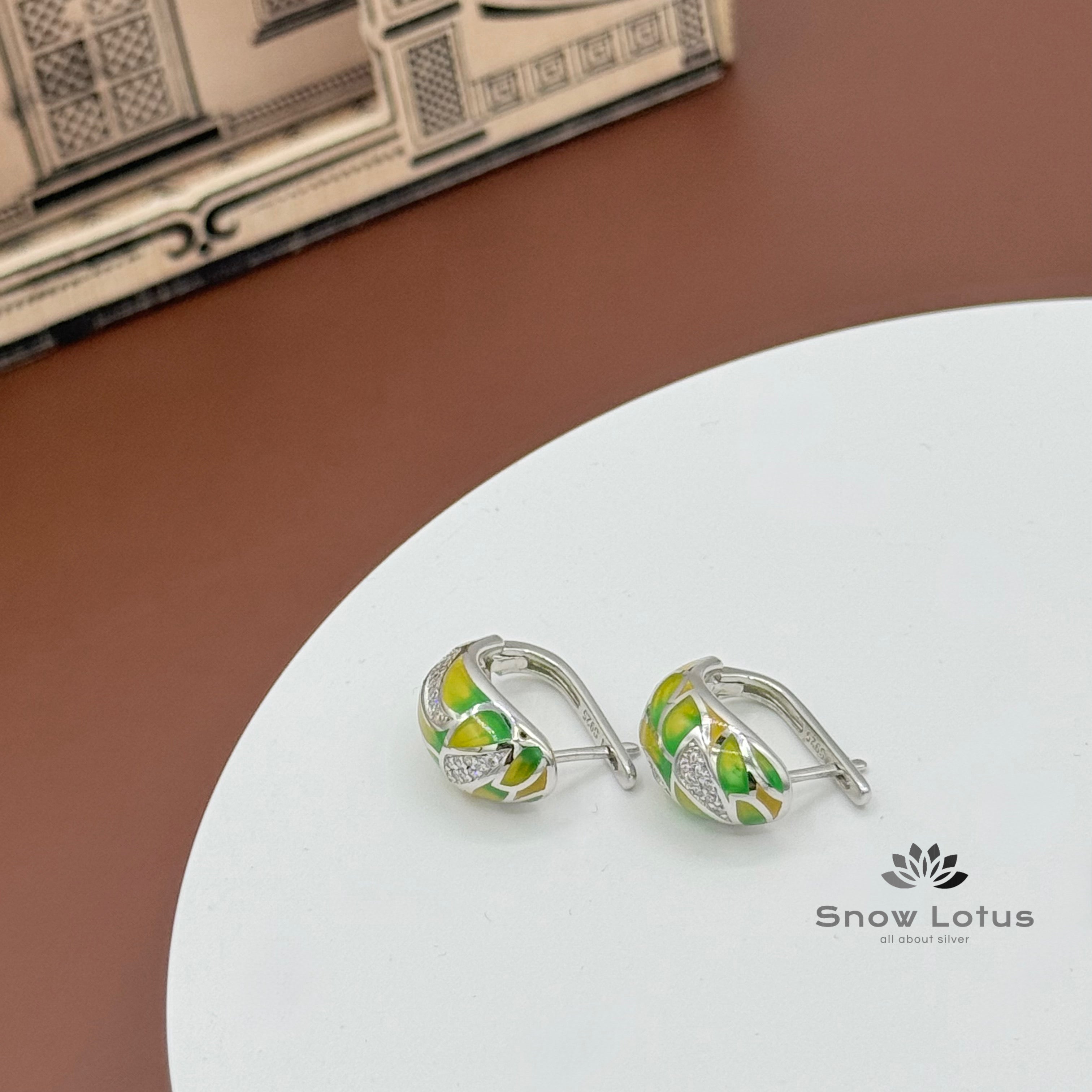 Studded zircons enamel earrings