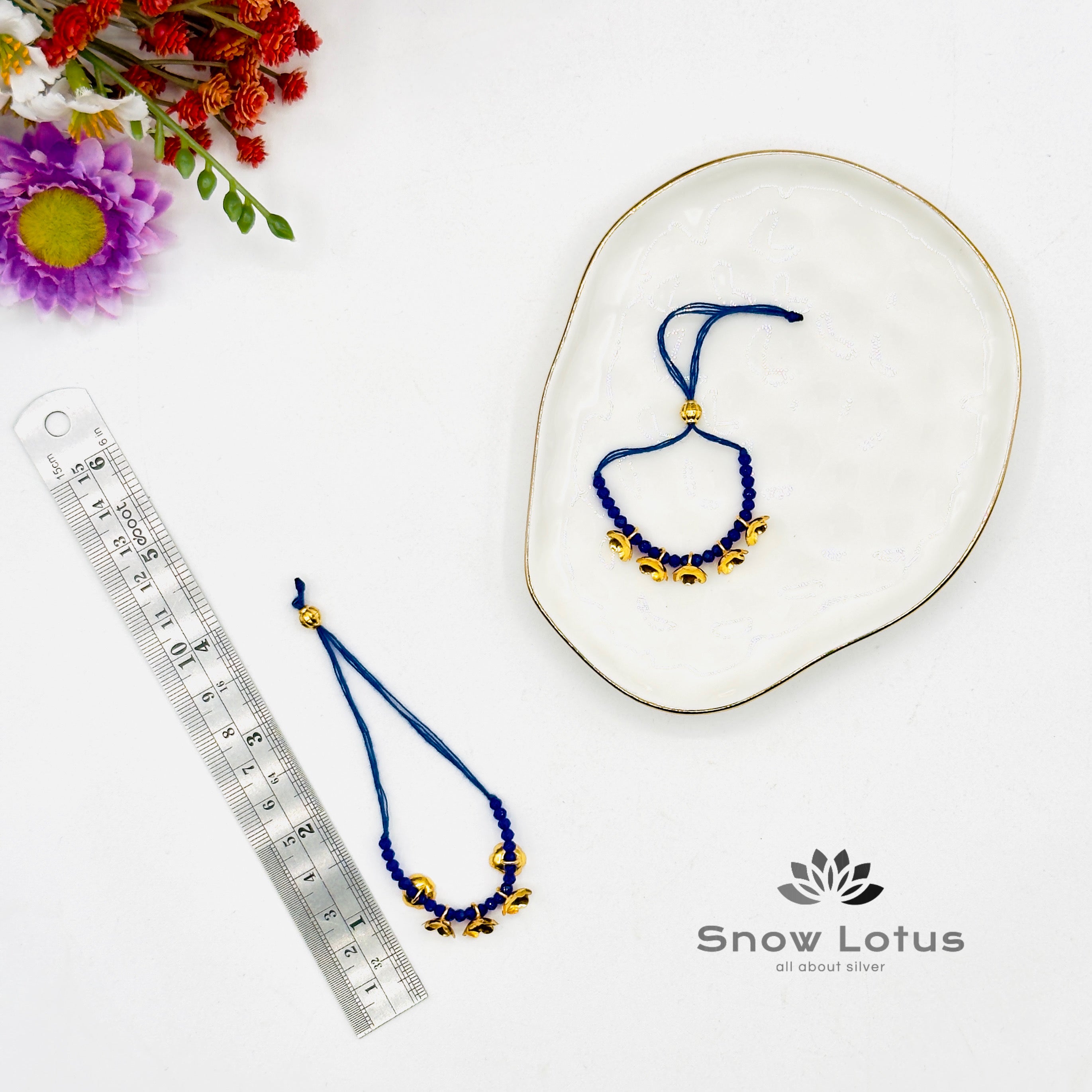 2 gms Silver Flowers Mini Haaram Royal Blue