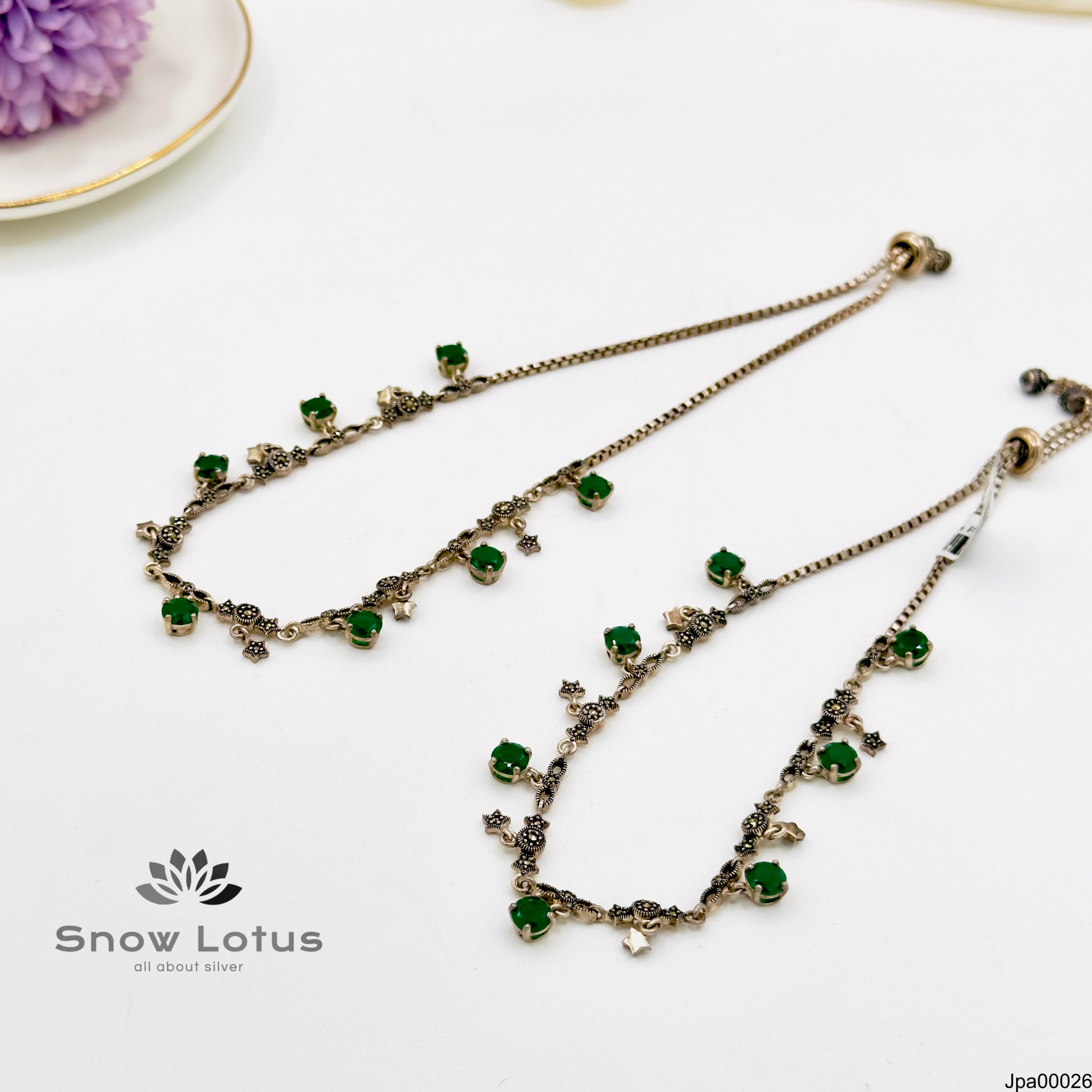 35.5 Adjustable Marcasite Payal Green Drops