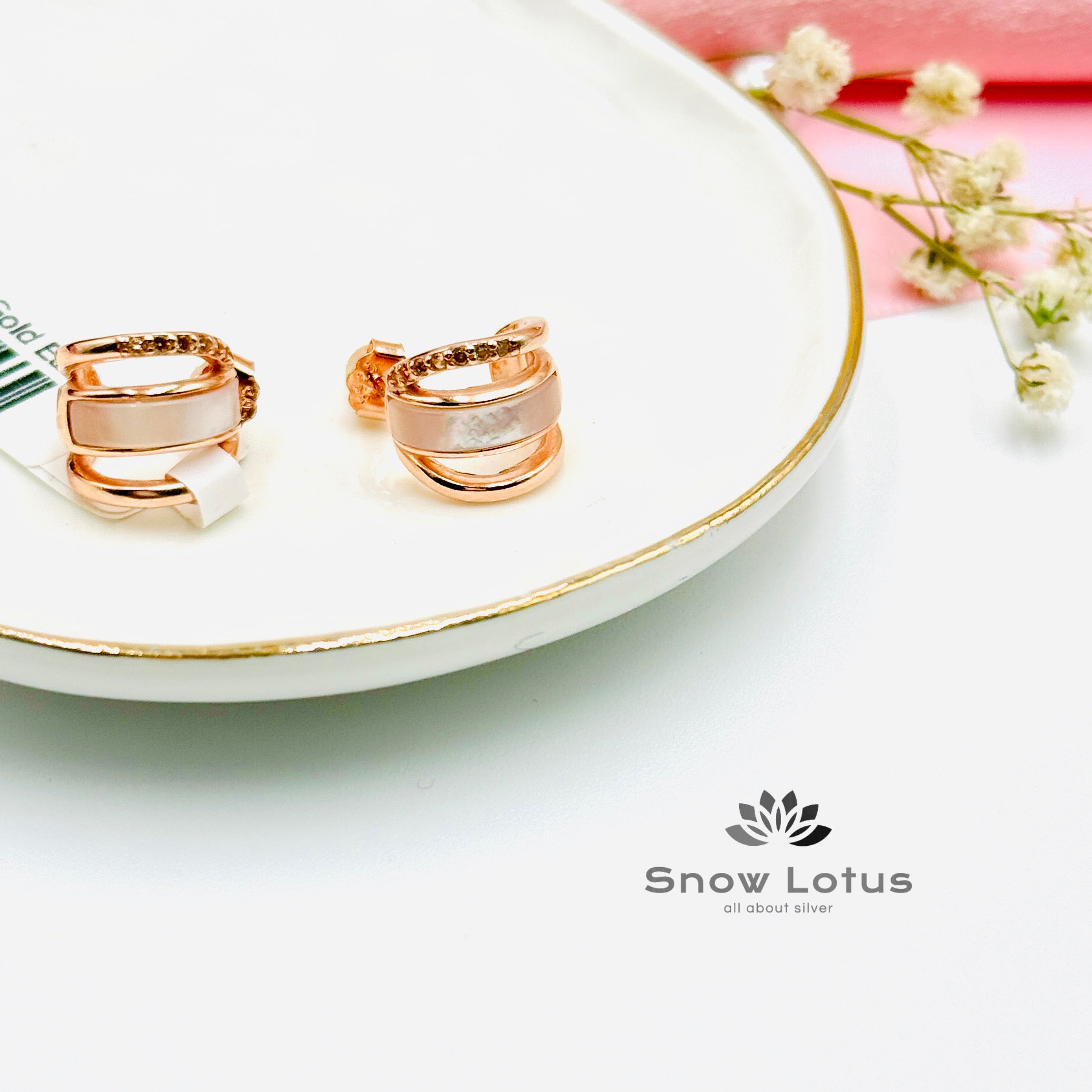 Three Layer Rose MOP Gold Earrings