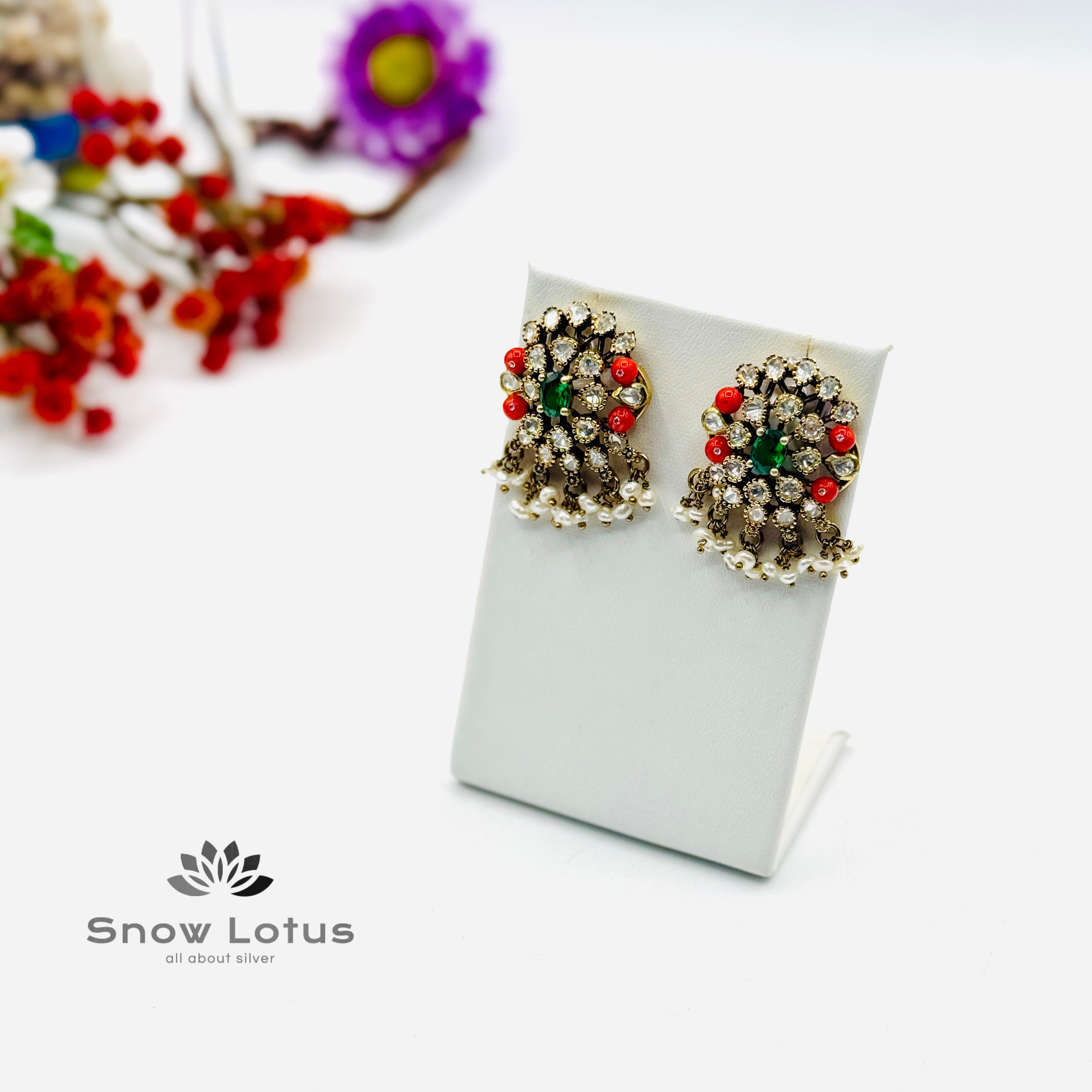 Coral Pearl Drops Moissanite Studs