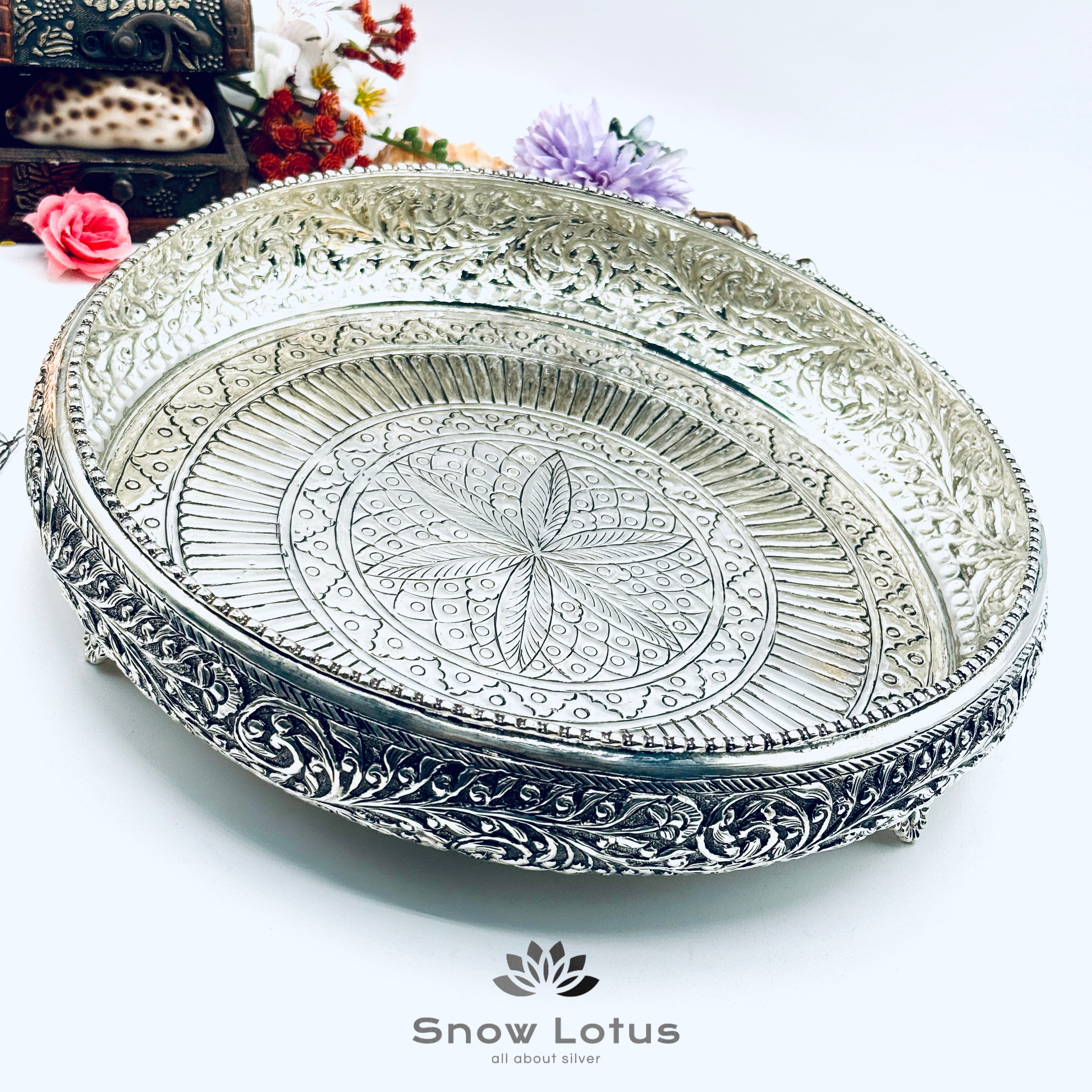 Antique Pooja Plate Intricrate Flower Design