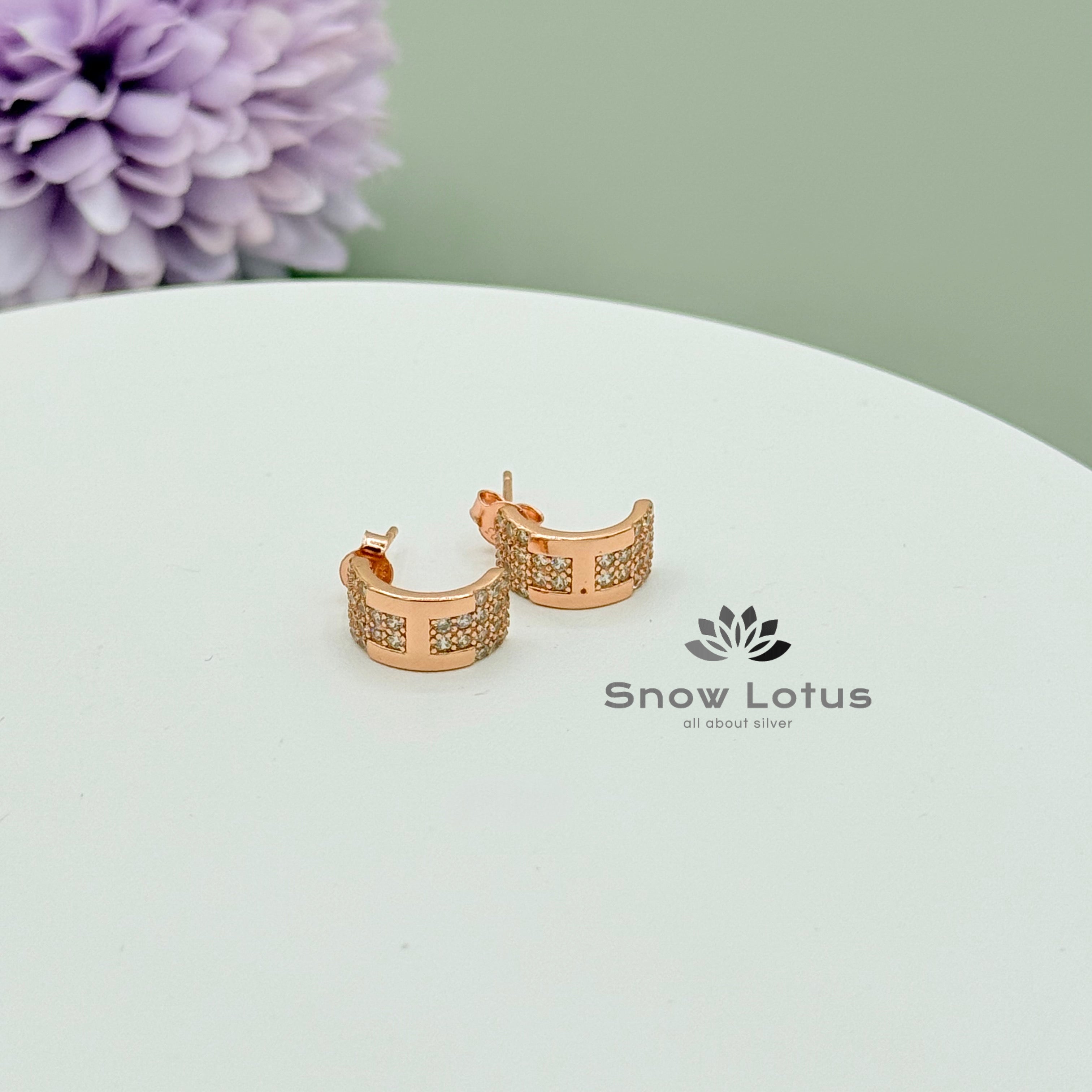 Rosegold CZ Half Wide Hoops