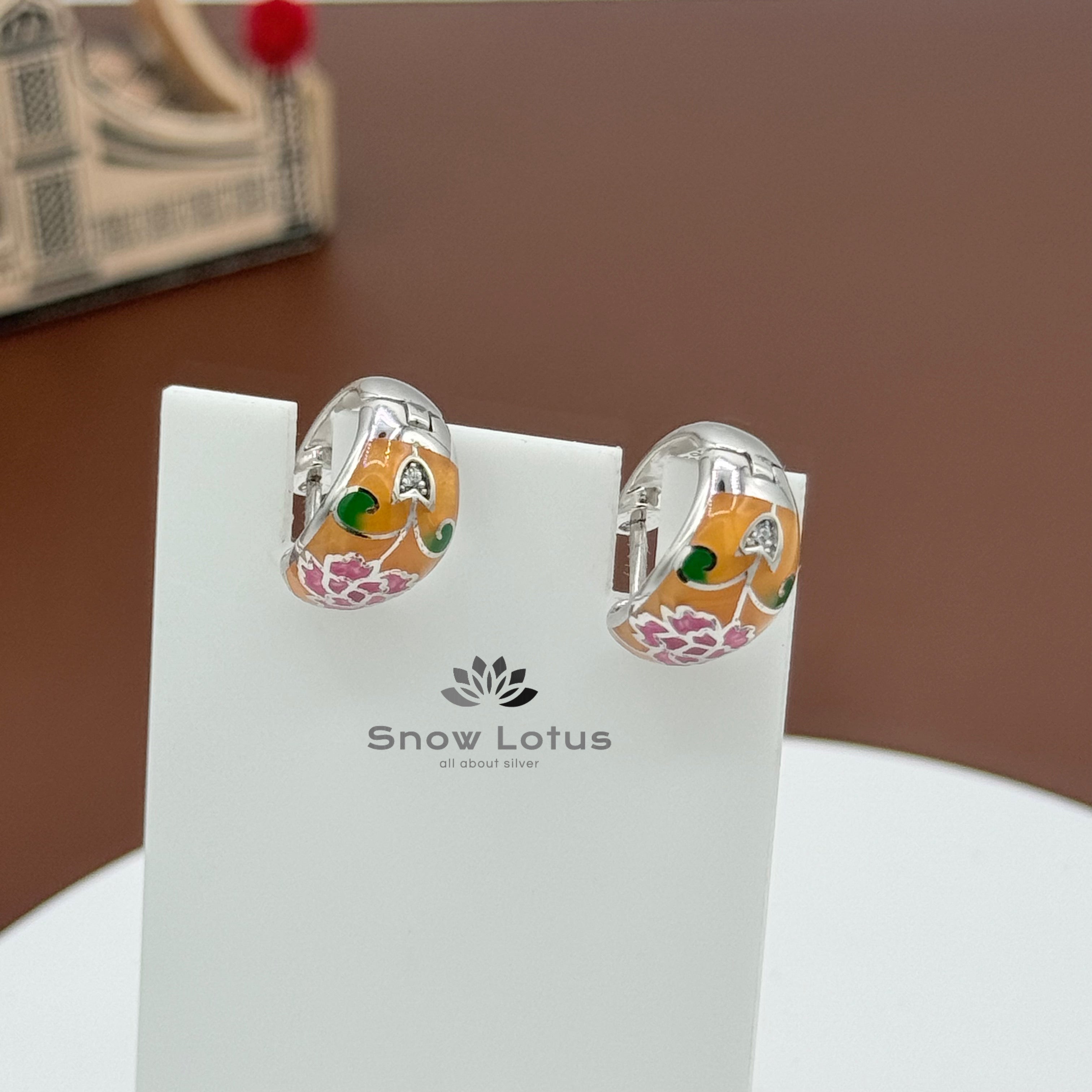 Red flower enamel bali earrings