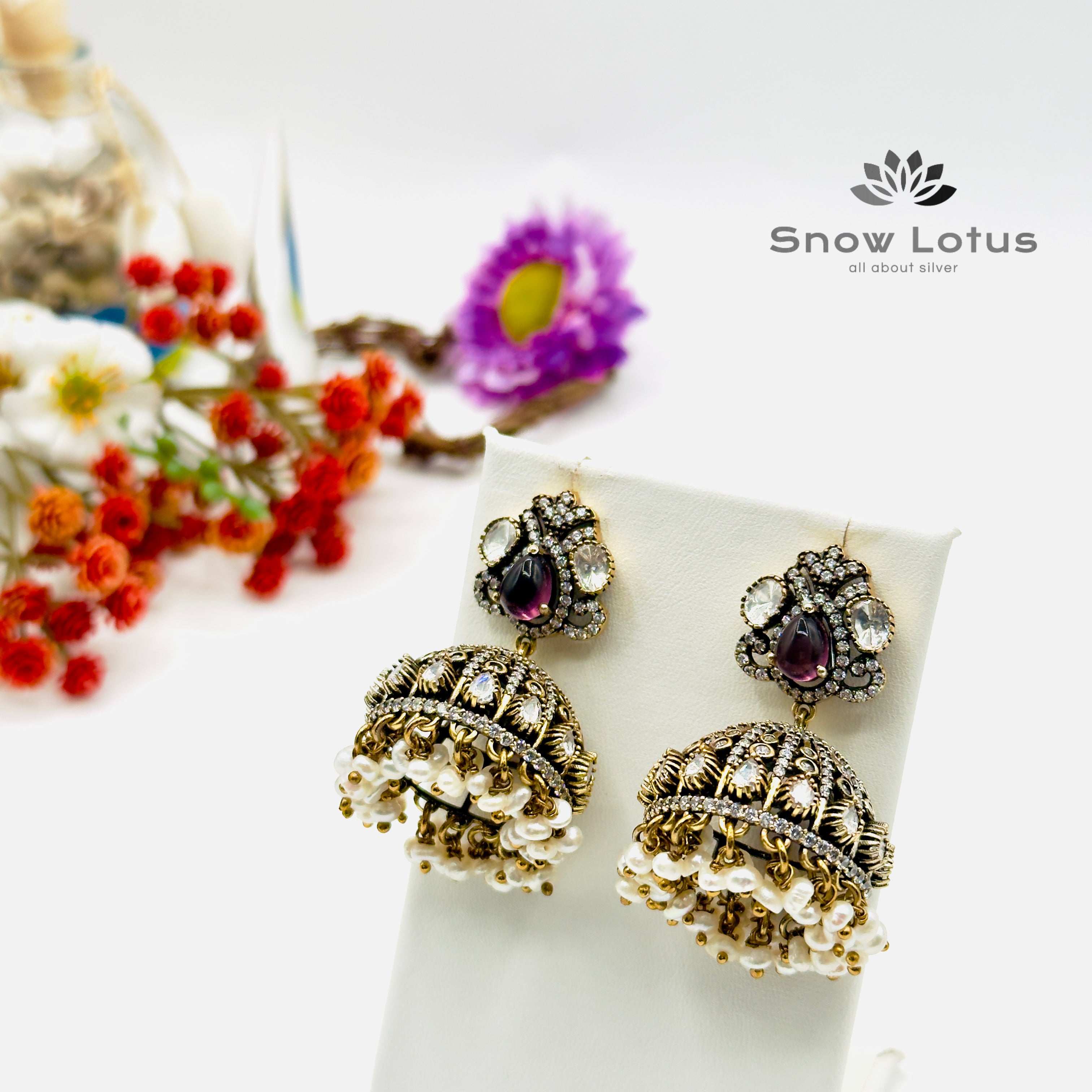 Sparkling Amethyst Moissanite Jhumka