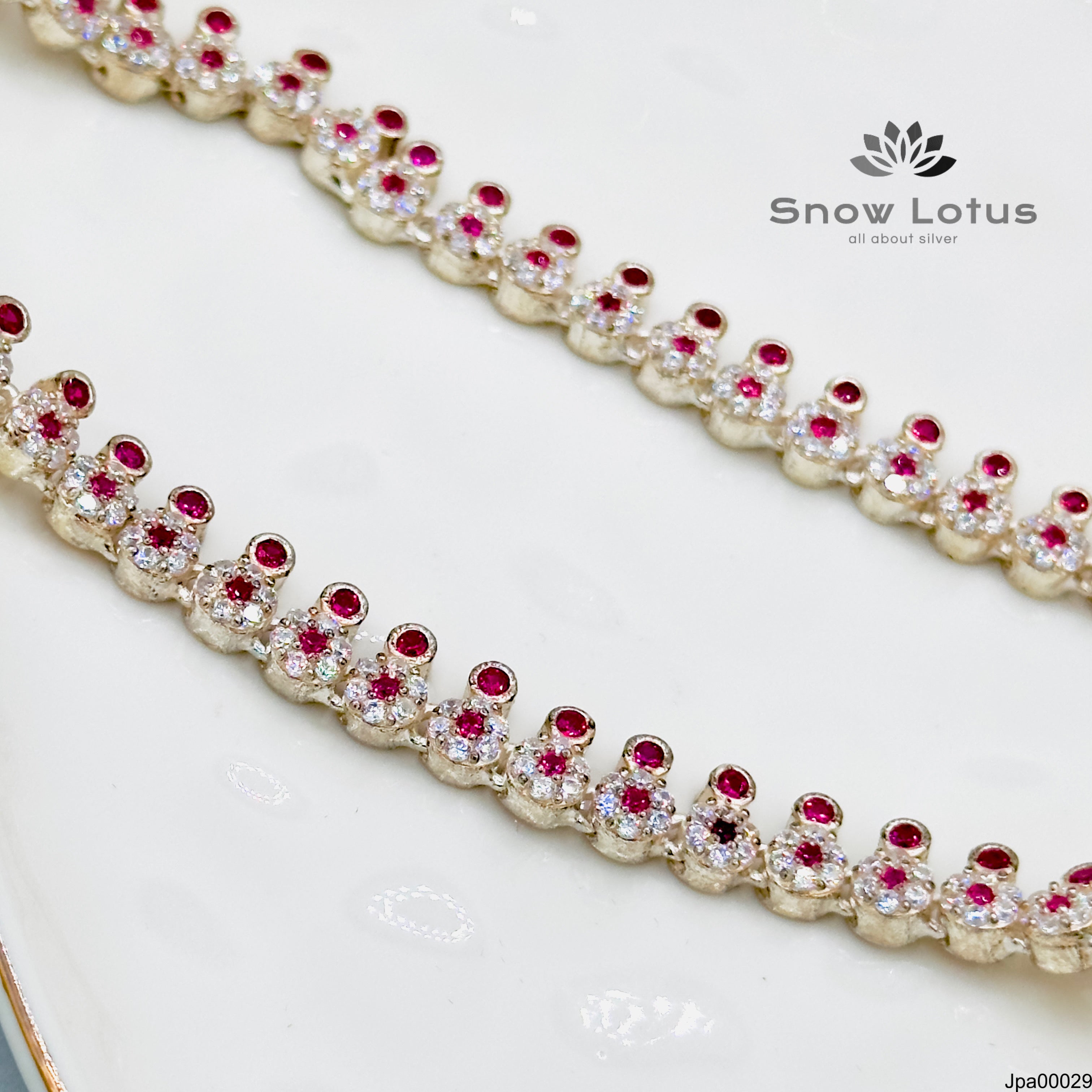 Silver Payals flower pattern drop stones