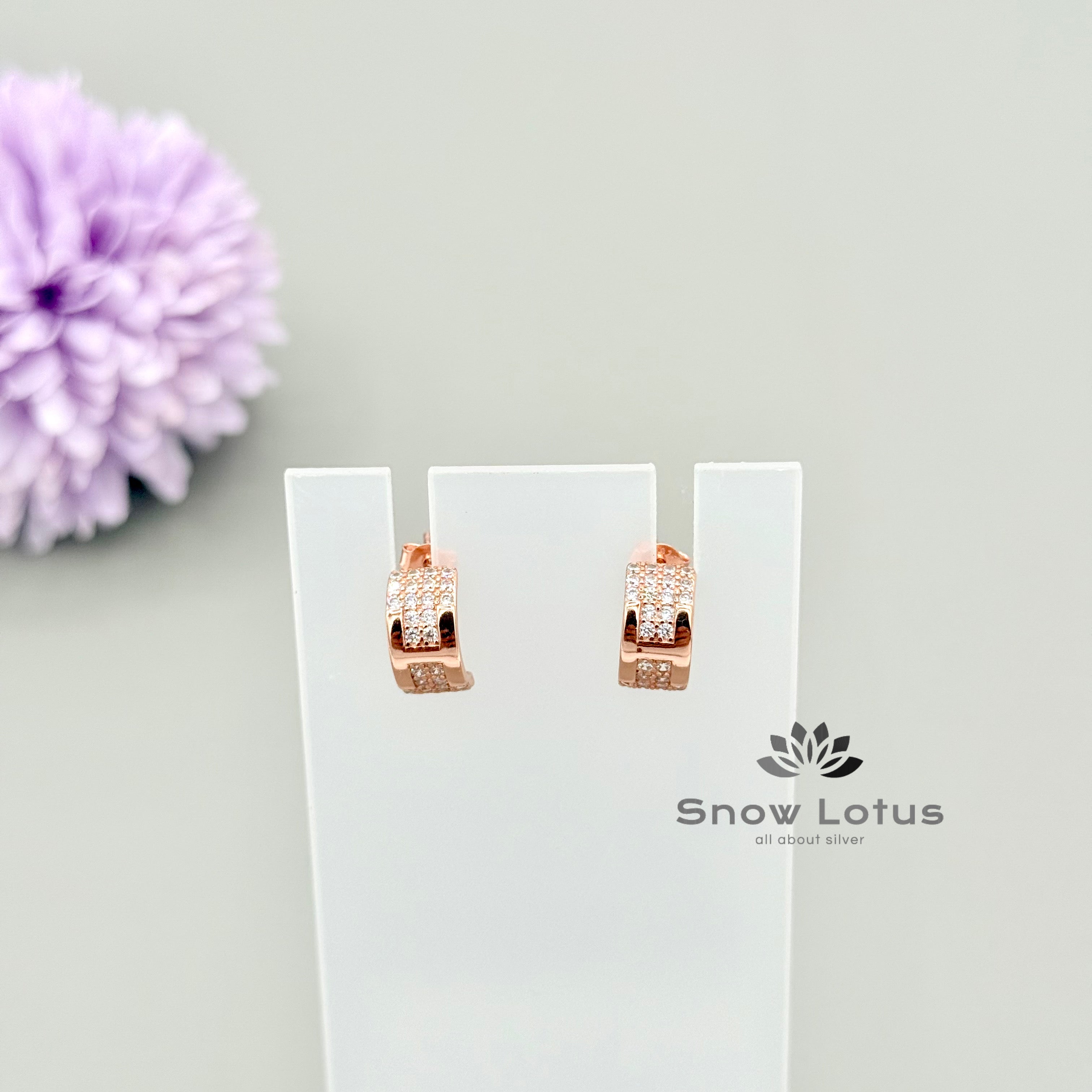 Rosegold CZ Half Wide Hoops
