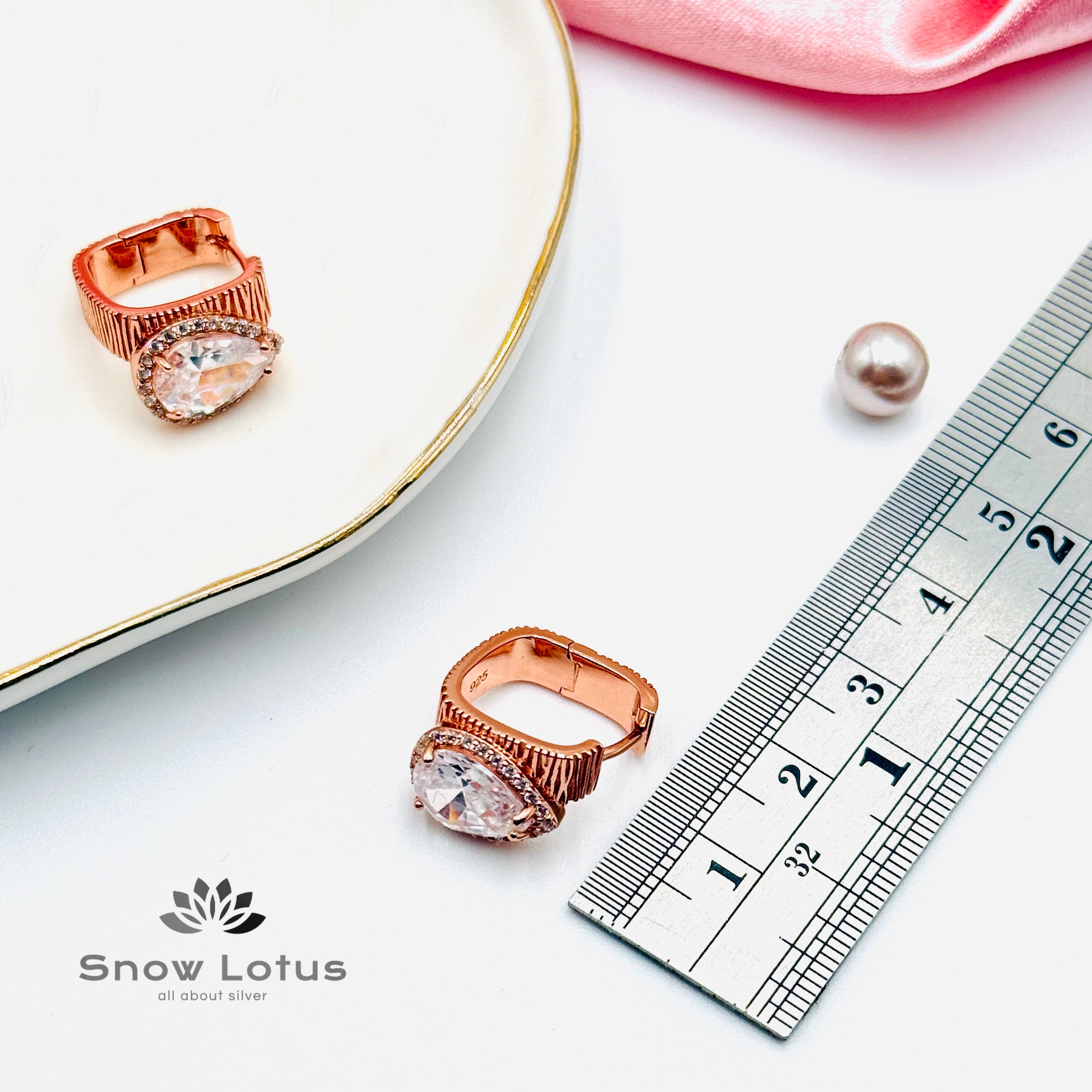White Drop Rose Gold Earrings