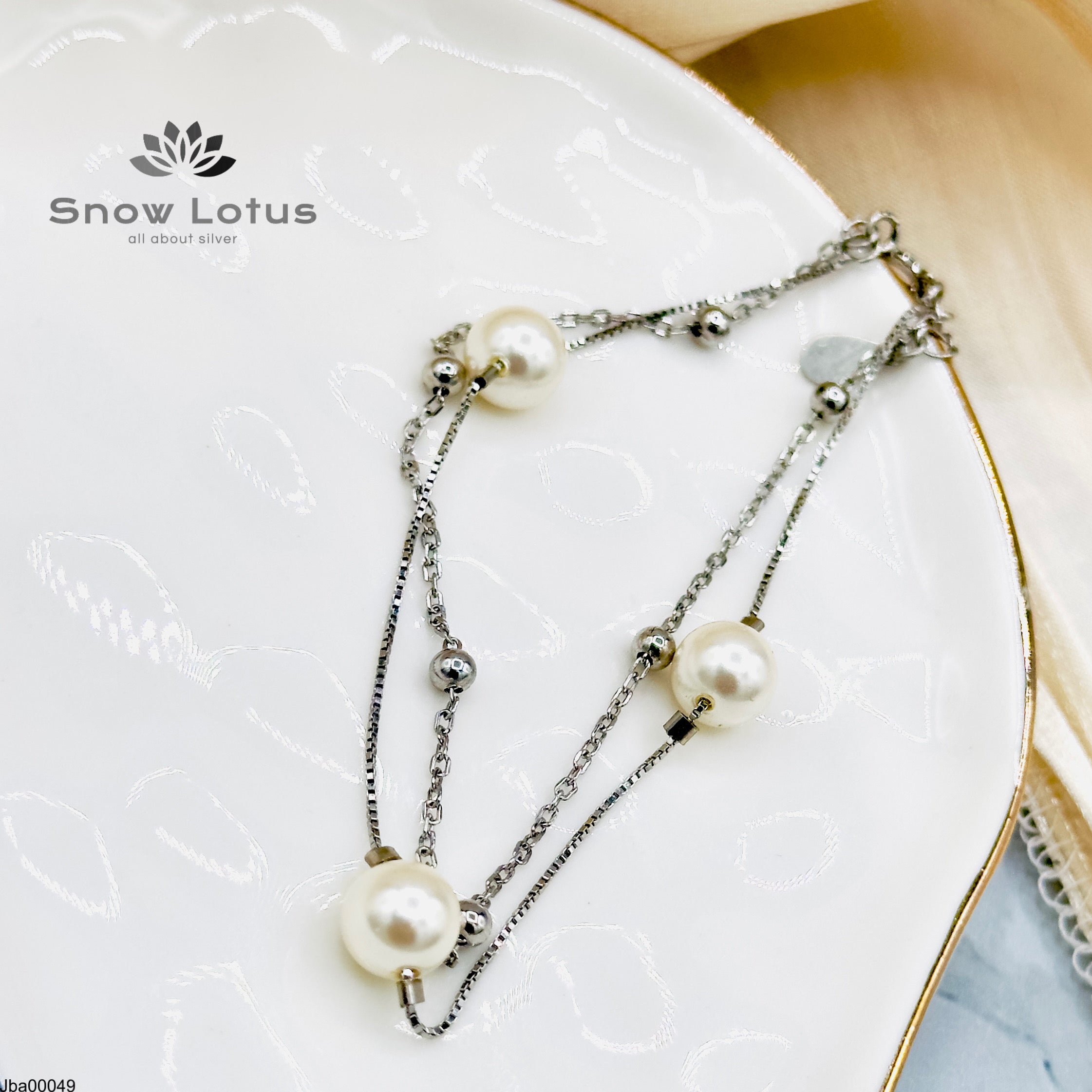 Bracelet with Pearls double layer linked chain