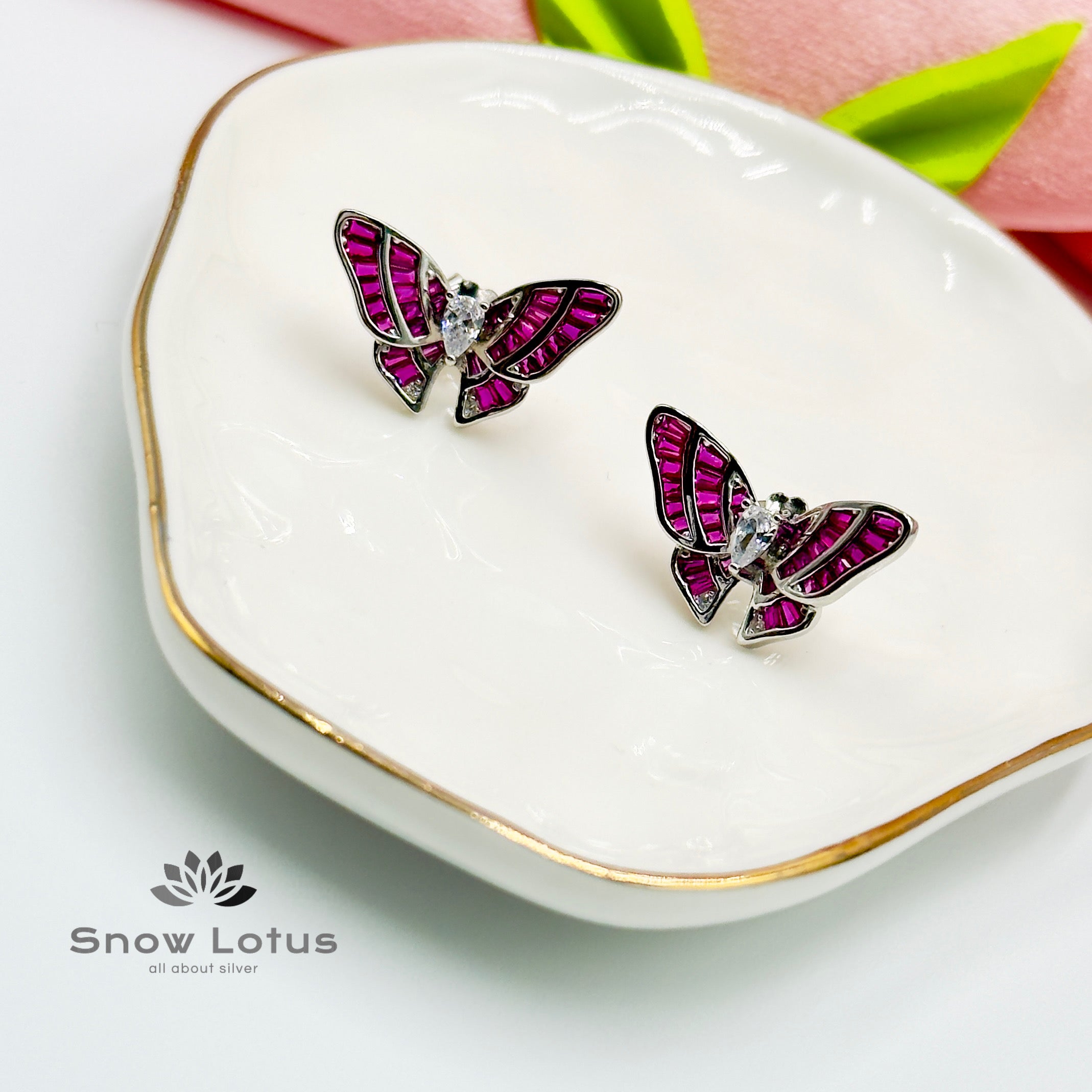 Pink Butterfly Sterling Studs