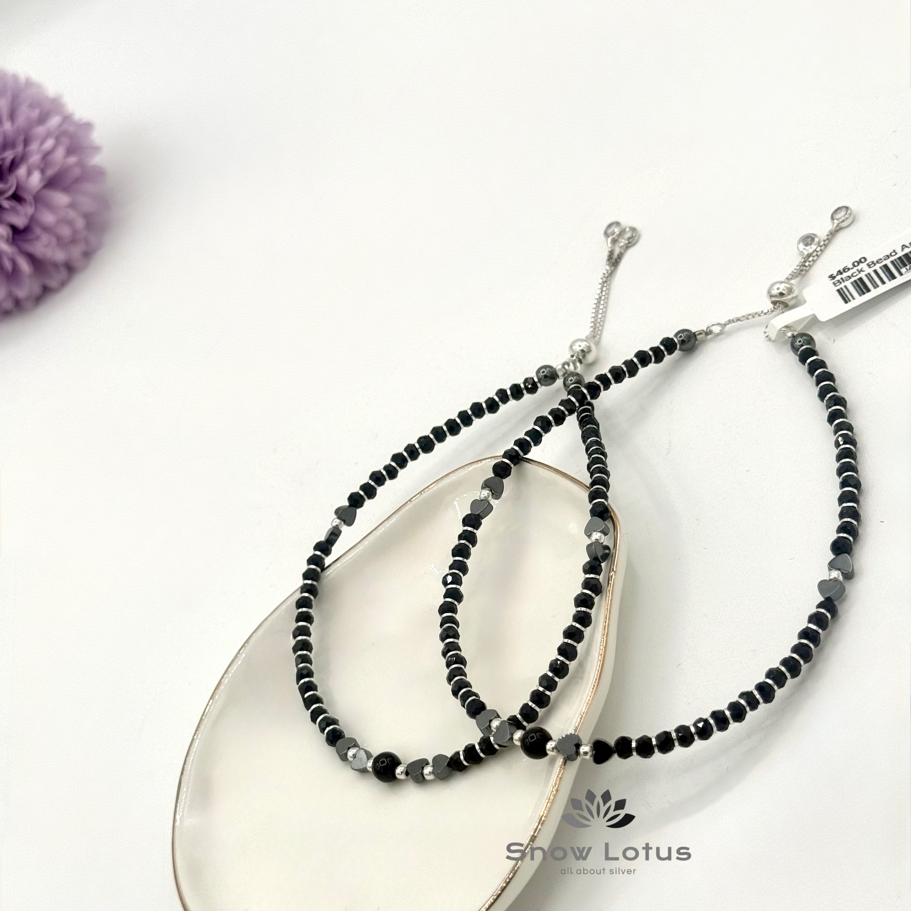 Black Bead Anklets Pair M3