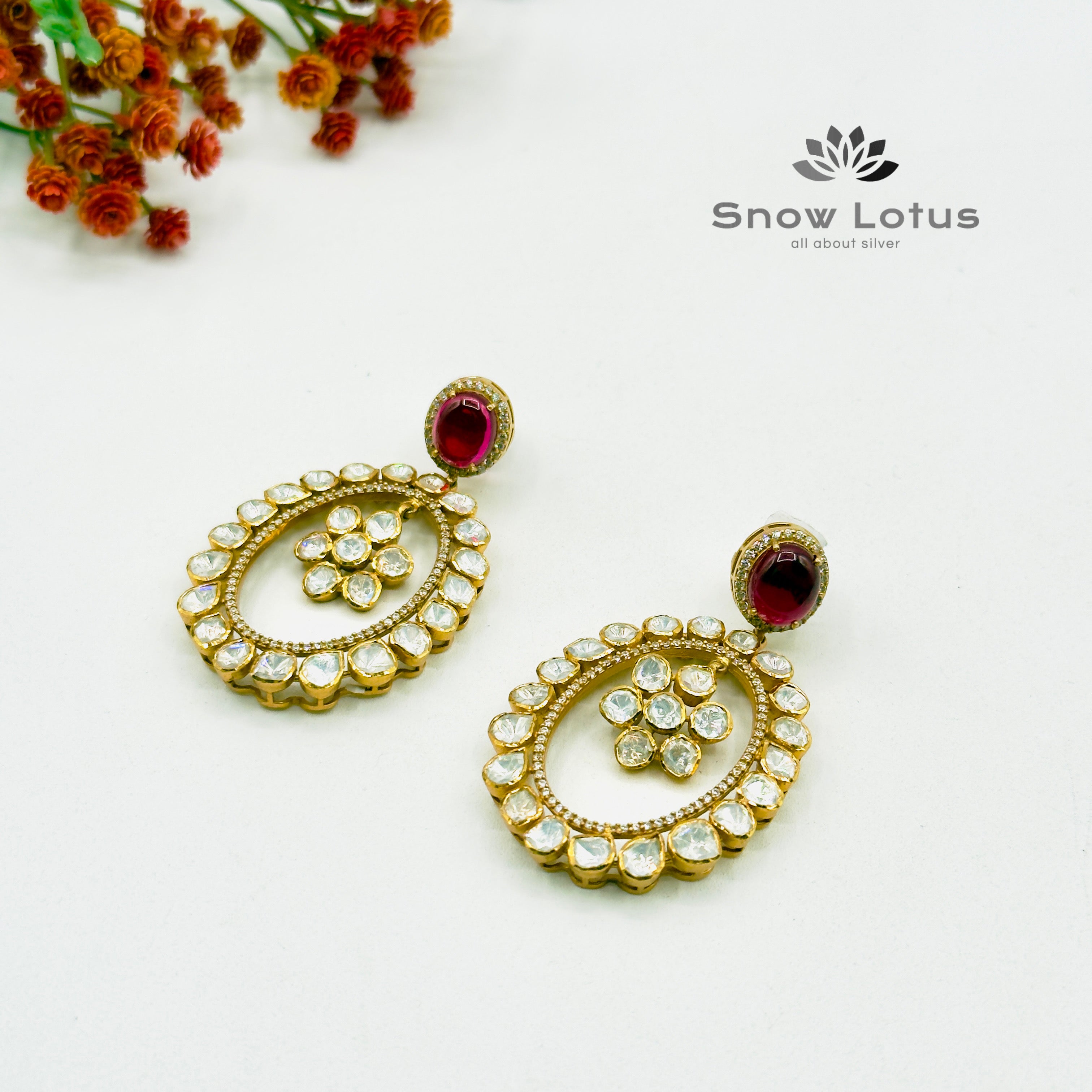 Oval Red Moissanite Chandbali