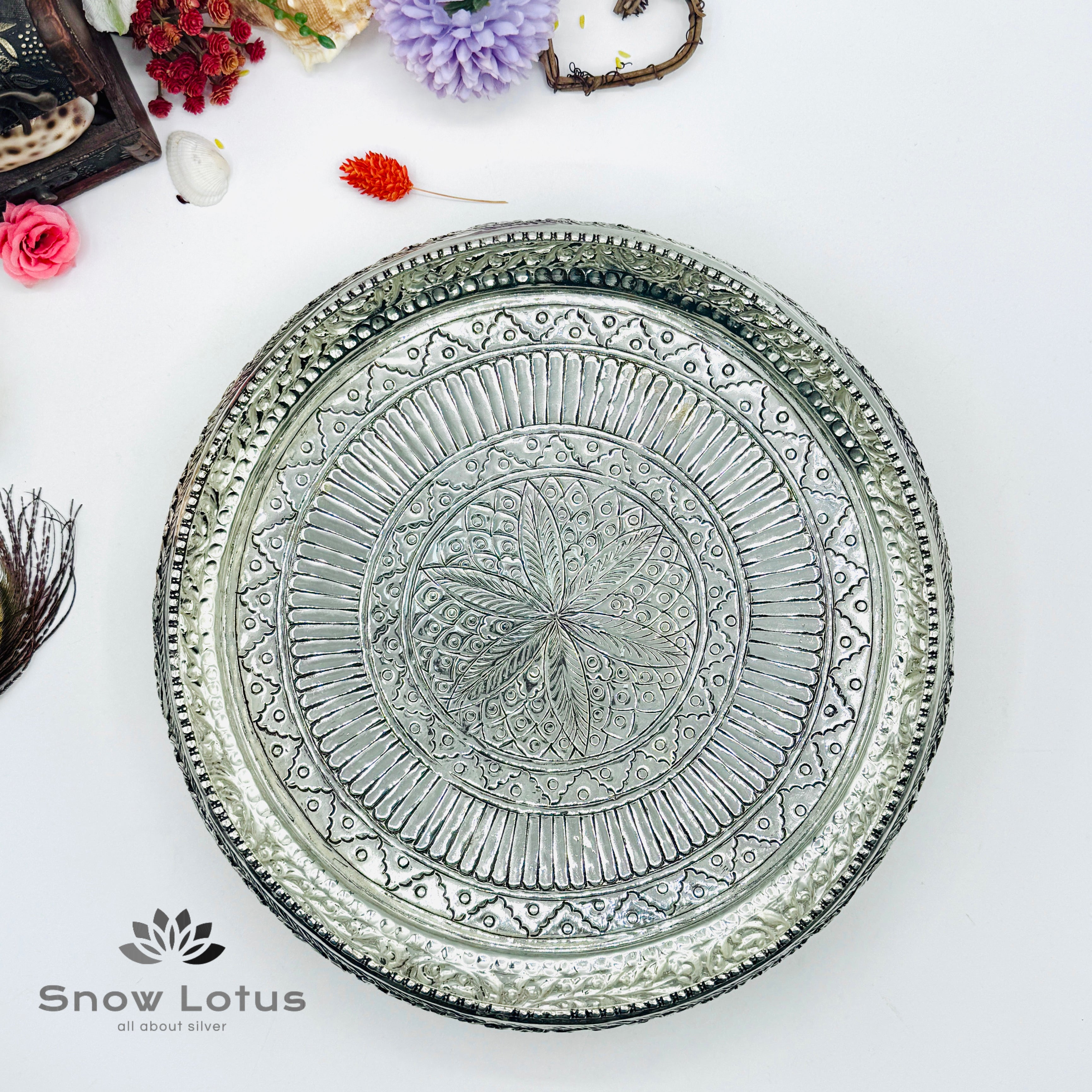 Antique Pooja Plate Intricrate Flower Design