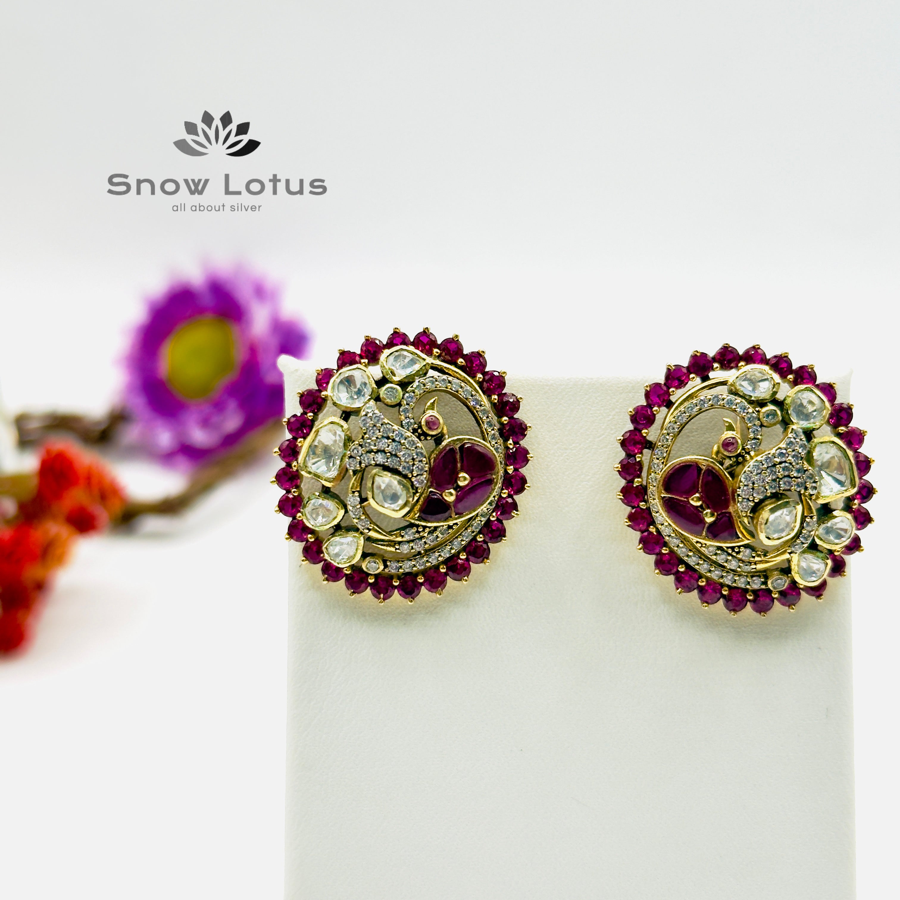 Pink Leaf Peacock Studs