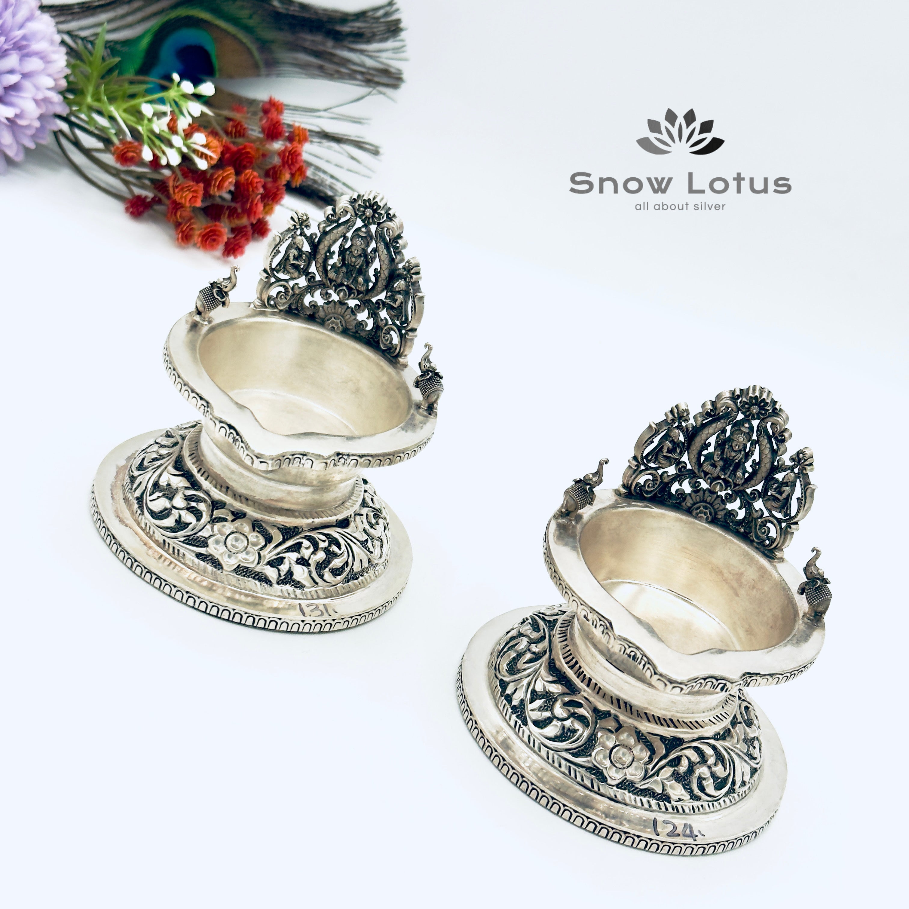 Antique Kamakshi Lakshmi Diya Pair