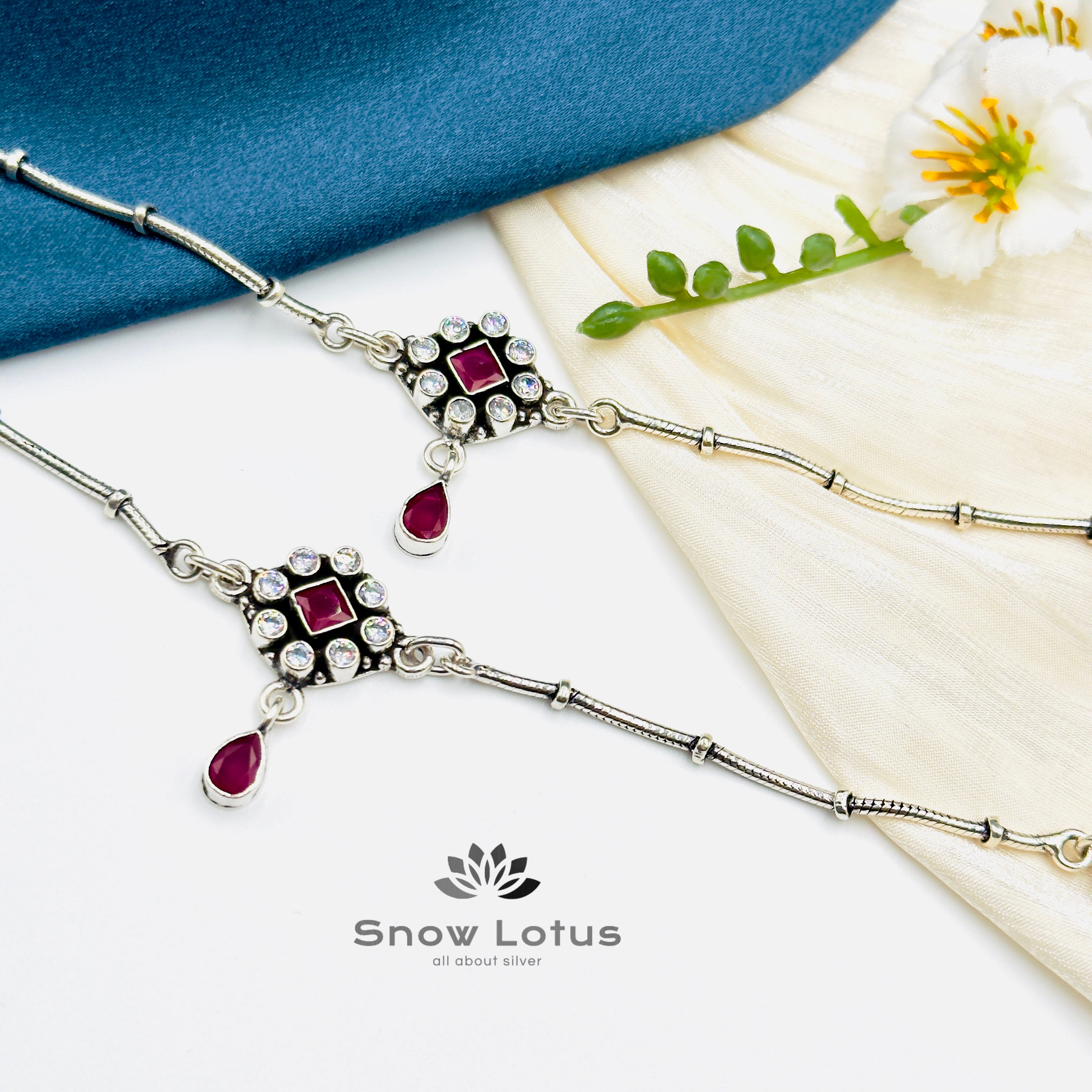 Squarish Pink Drop Anklets (7.5 Inches )