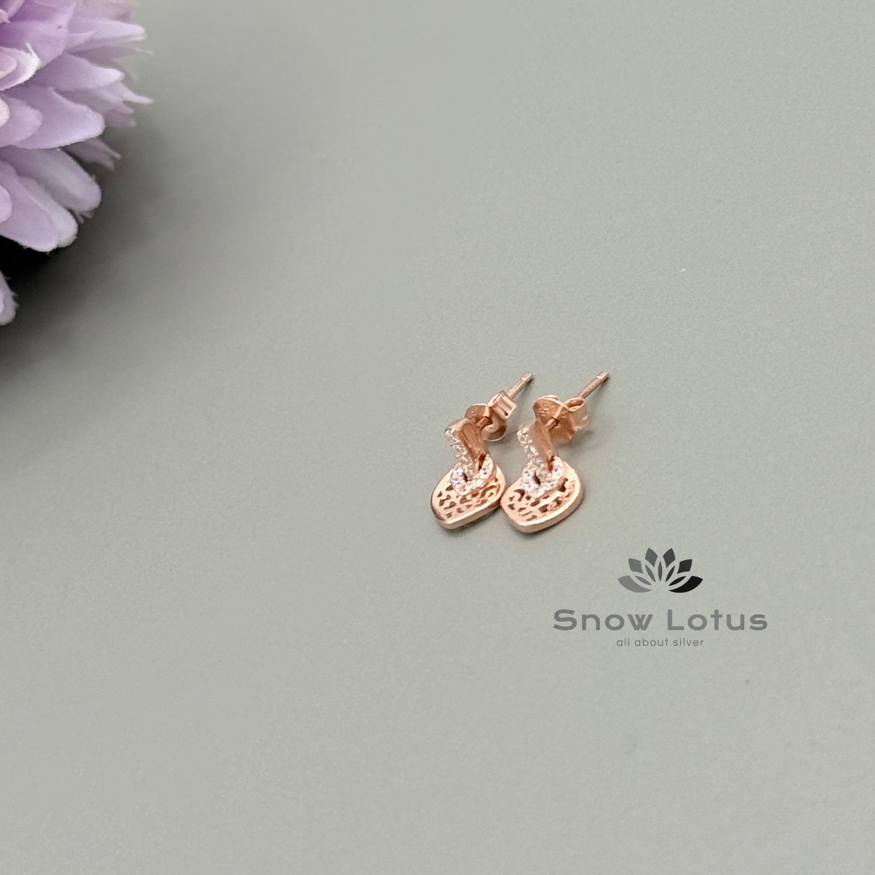 Rosegold CZ Earrings with charm